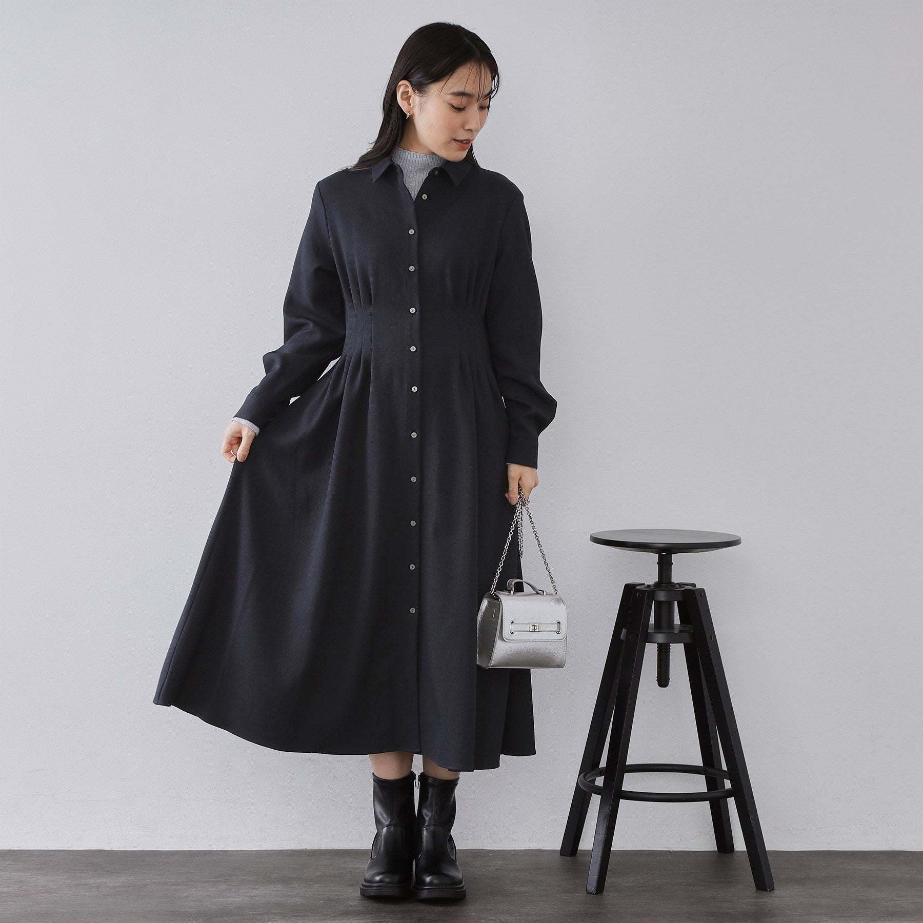 オペーク ドット クリップ OPAQUE.CLIP ウエストタックフィット＆フレアワンピース【洗濯機洗いOK】 （ネイビー(094)） ネイビー(094)