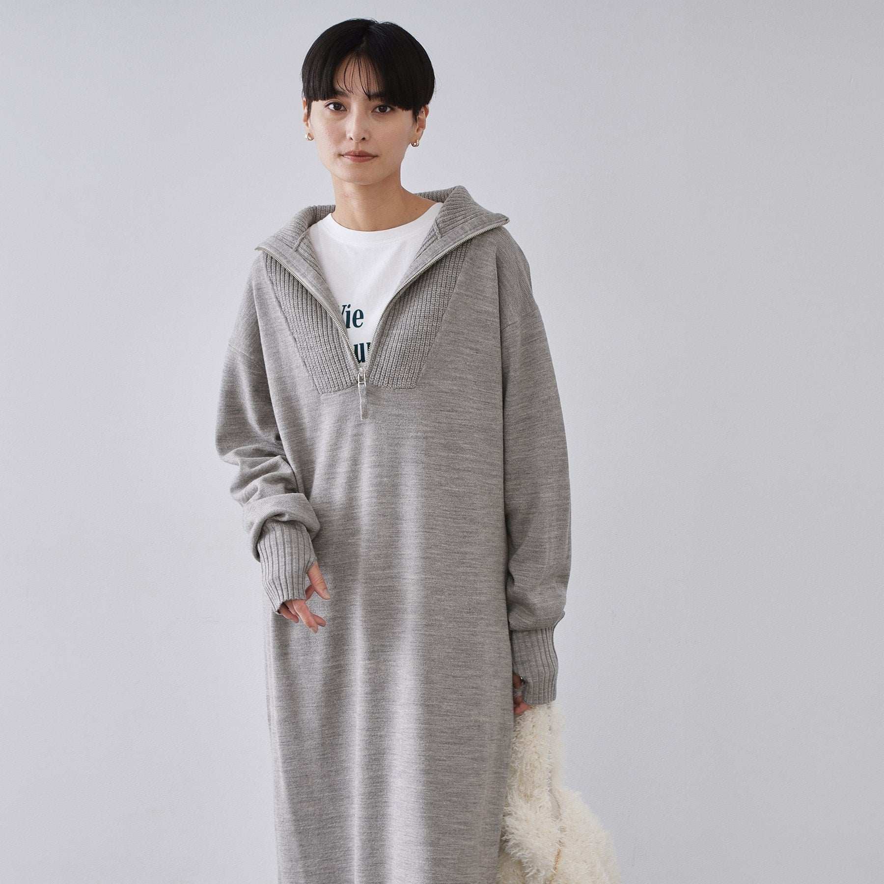 オペーク ドット クリップ OPAQUE.CLIP ハーフジップニットワンピース【洗濯機OK】 （ブラック(019)） ブラック(019)