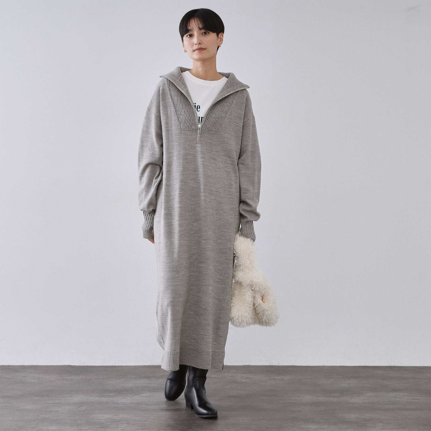 オペーク ドット クリップ OPAQUE.CLIP ハーフジップニットワンピース【洗濯機OK】 （ブラック(019)） ブラック(019)