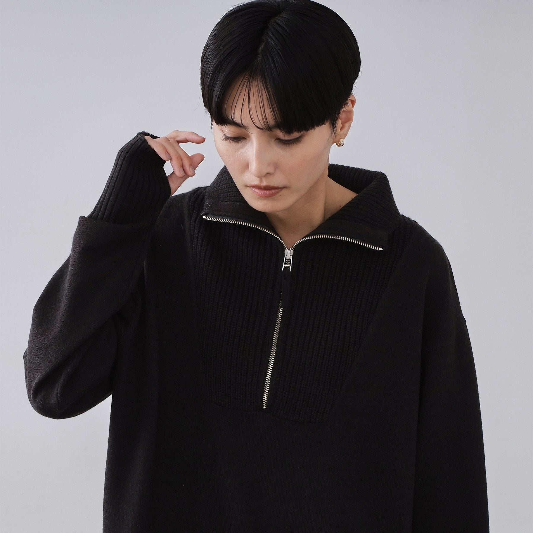 オペーク ドット クリップ OPAQUE.CLIP ハーフジップニットワンピース【洗濯機OK】 （ブラック(019)） ブラック(019)