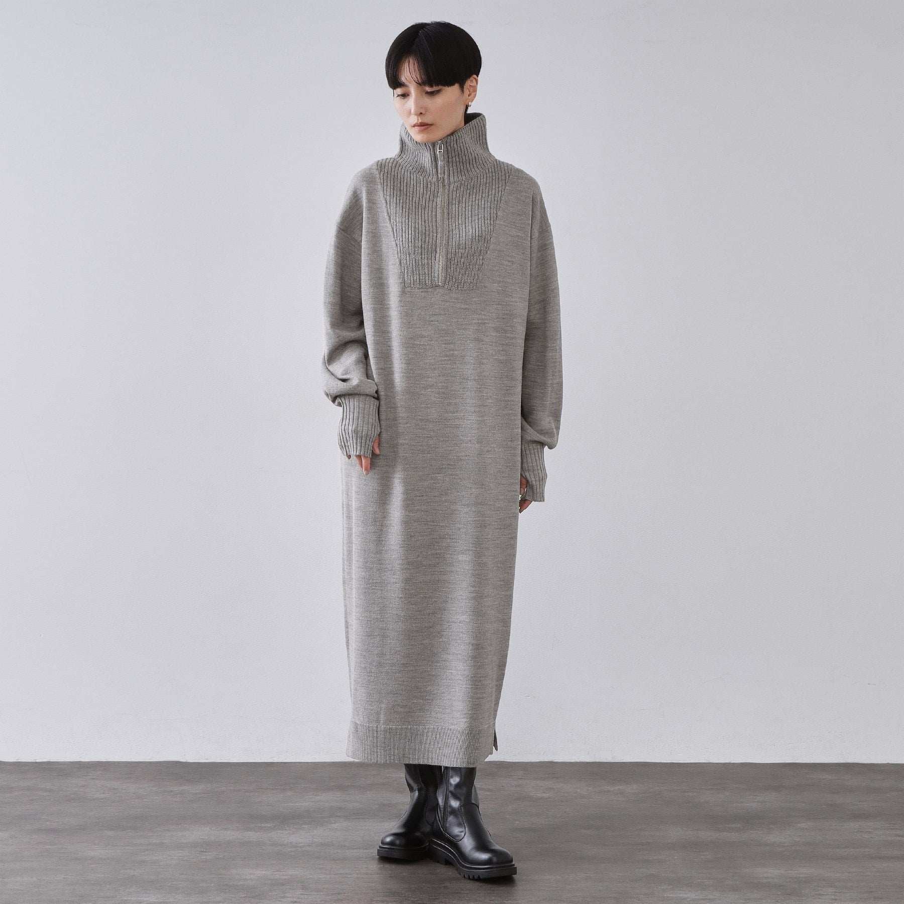 オペーク ドット クリップ OPAQUE.CLIP ハーフジップニットワンピース【洗濯機OK】 （ブラック(019)） ブラック(019)