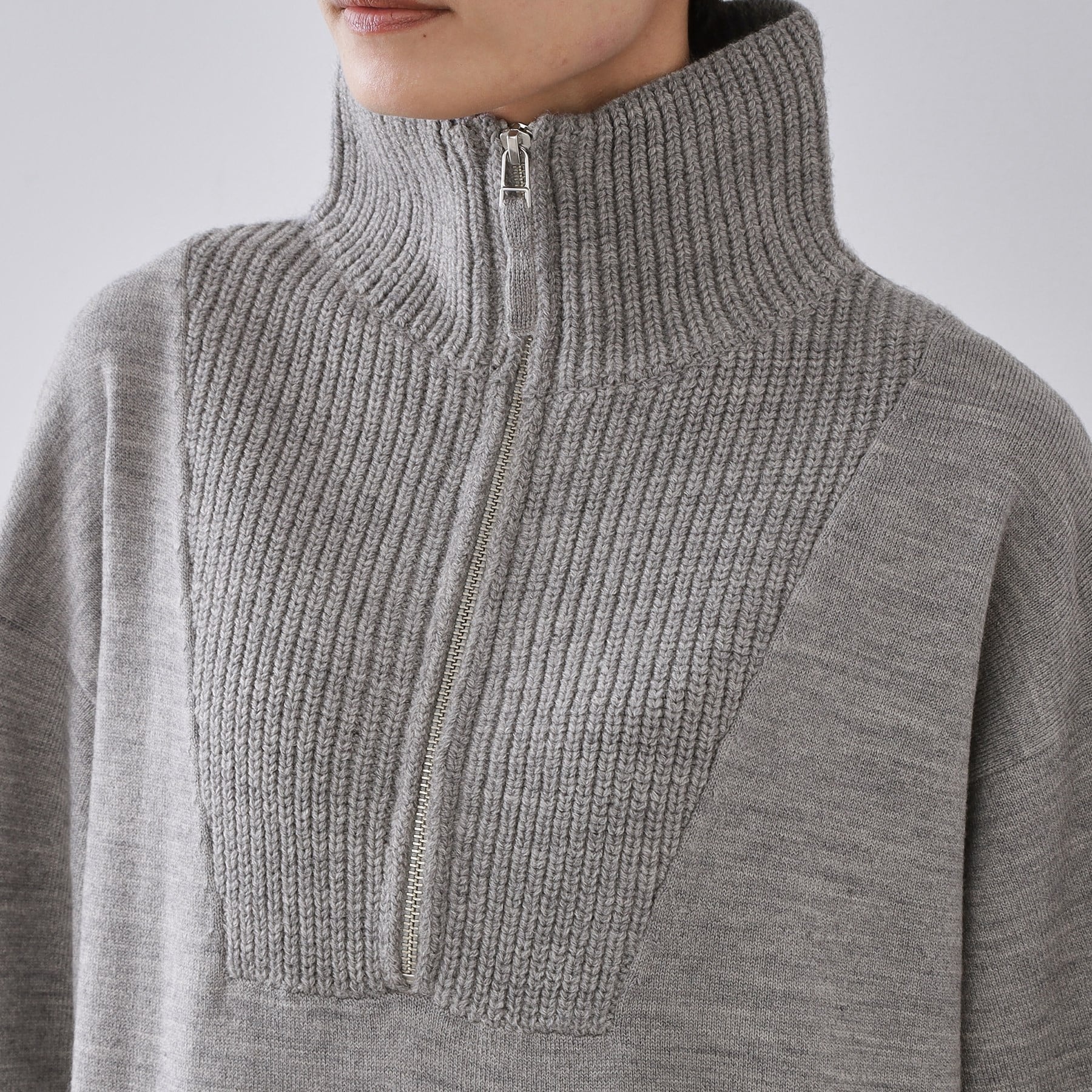 オペーク ドット クリップ OPAQUE.CLIP ハーフジップニットワンピース【洗濯機OK】 （ブラック(019)） ブラック(019)