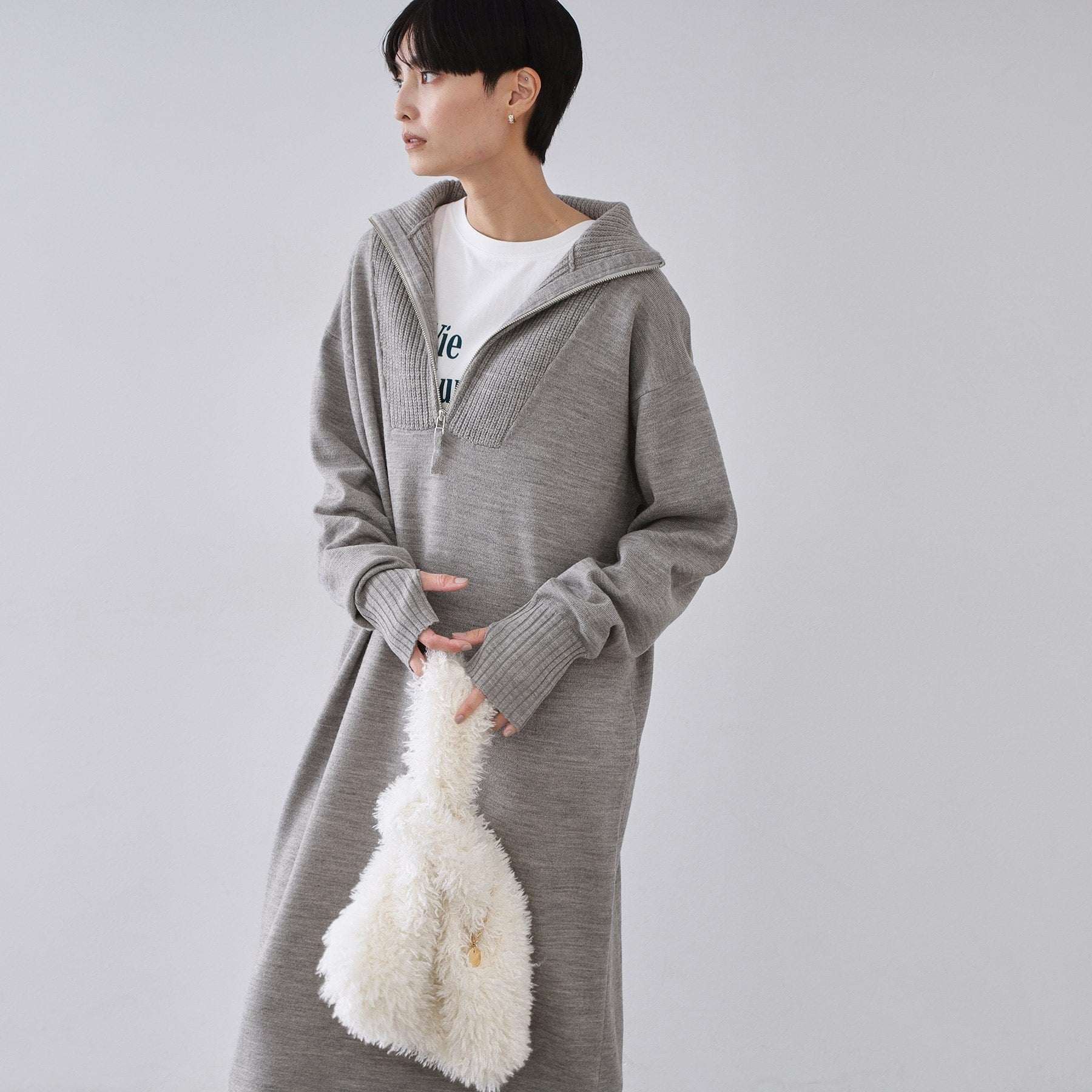 オペーク ドット クリップ OPAQUE.CLIP ハーフジップニットワンピース【洗濯機OK】 （ブラック(019)） ブラック(019)