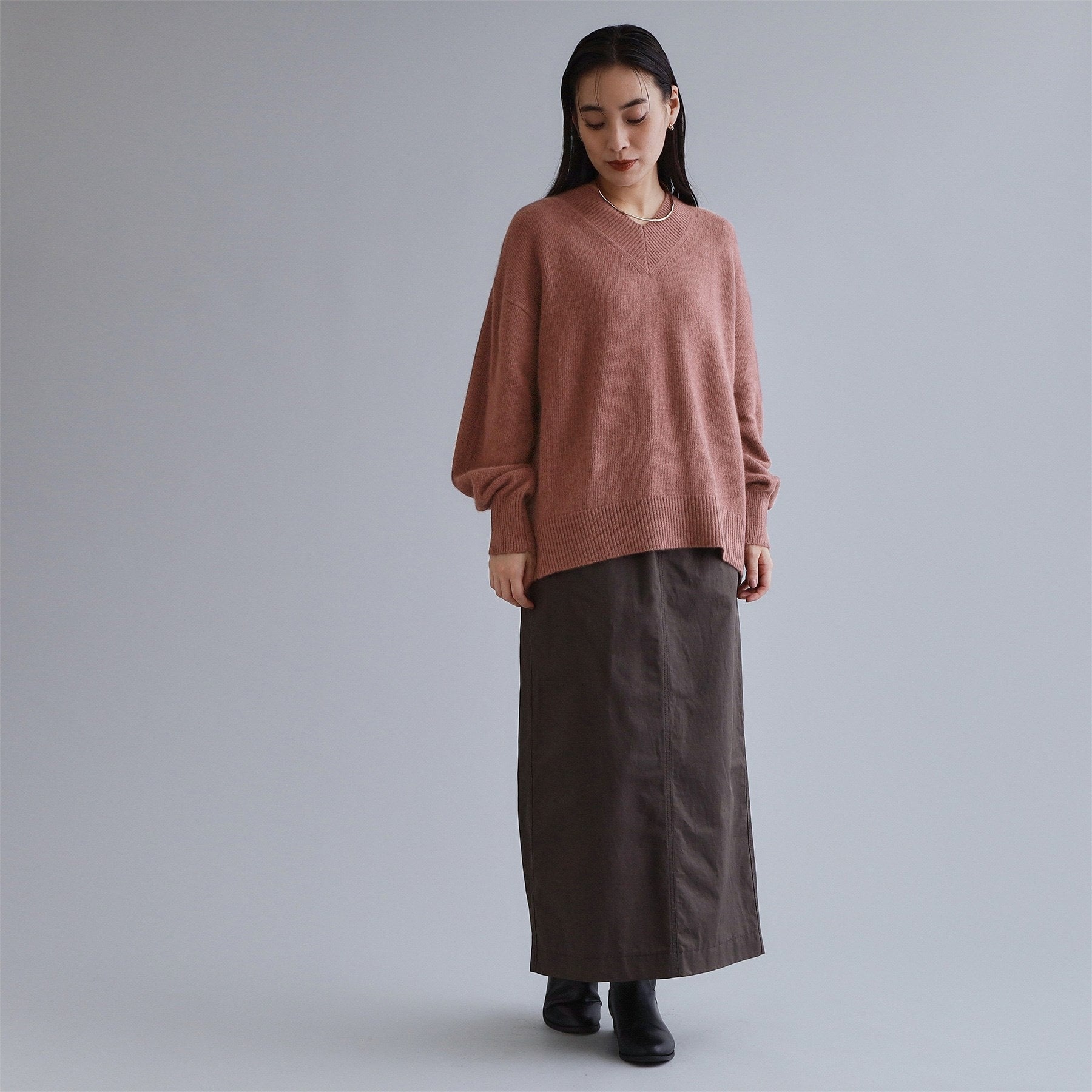 オペーク ドット クリップ OPAQUE.CLIP 【es】フラッフィーウールVネックニット【洗濯機洗い可】 （チャコールグレー(014)） チャコールグレー(014)