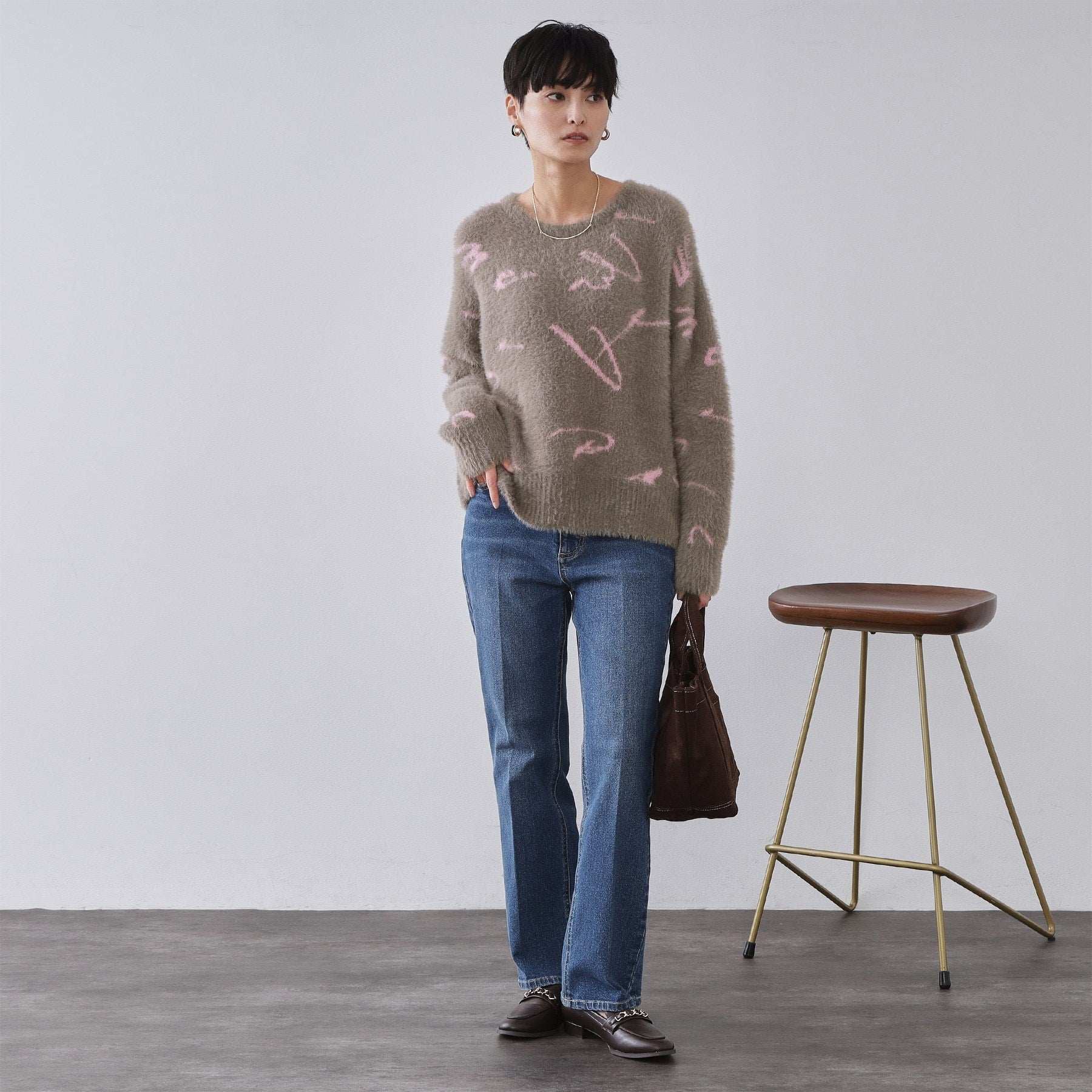 オペーク ドット クリップ OPAQUE.CLIP アート柄シャギーニット【洗濯機洗い可】 （グレー(112)） グレー(112)