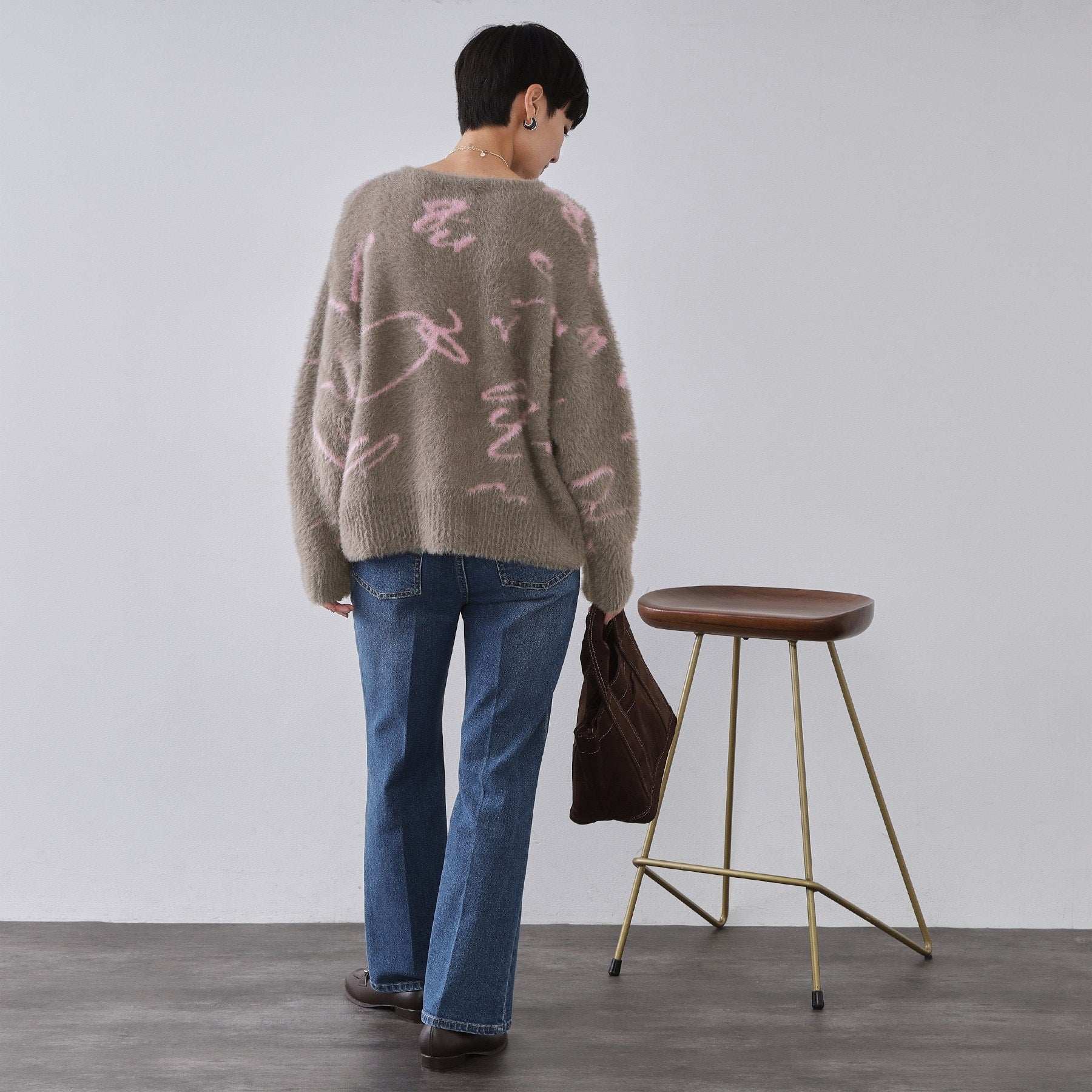 オペーク ドット クリップ OPAQUE.CLIP アート柄シャギーニット【洗濯機洗い可】 （グレー(112)） グレー(112)