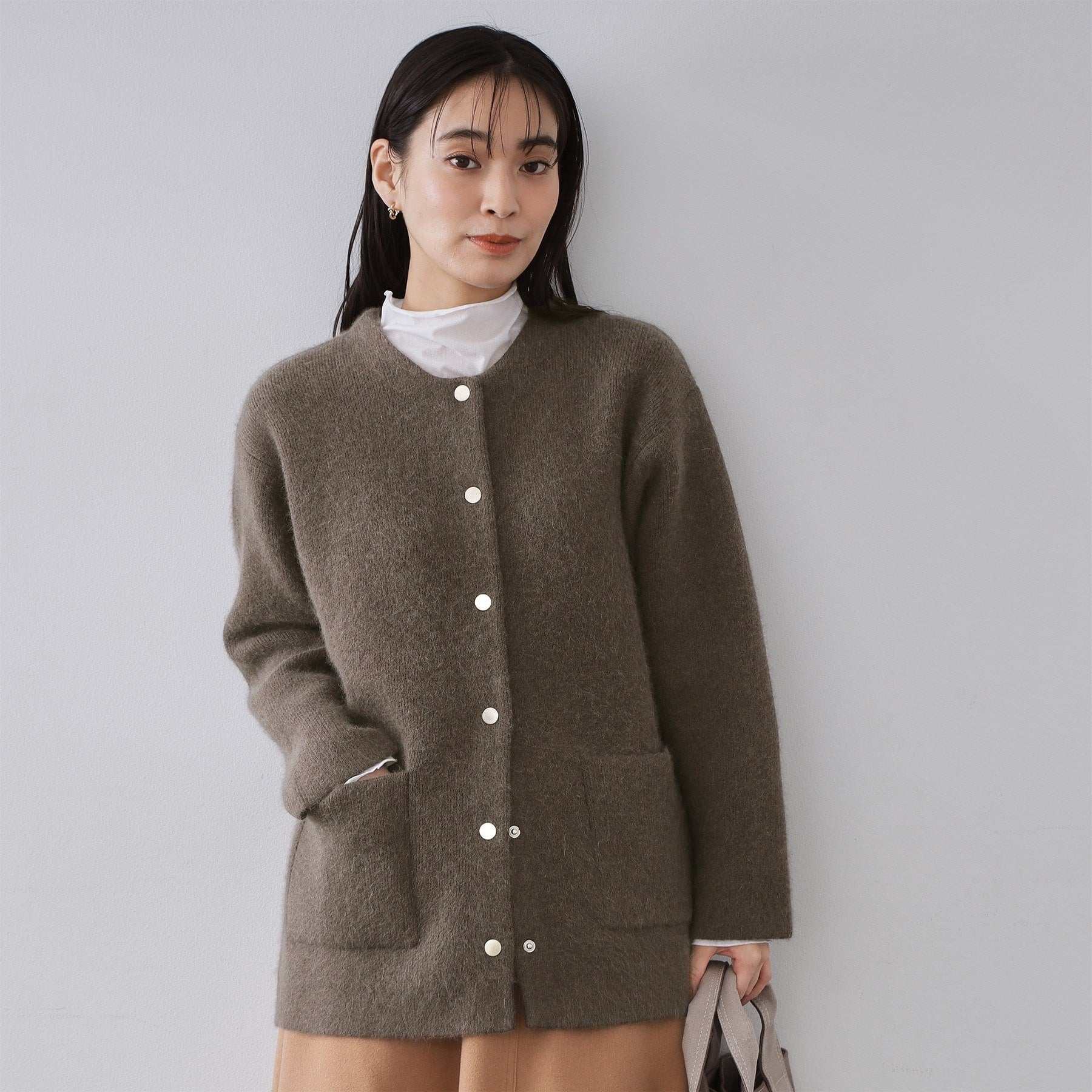 オペーク ドット クリップ OPAQUE.CLIP アンゴラ／フォックスブレンド ニットカーディガン【洗濯機洗いOK】 （モカブラウン(042)） モカブラウン(042)