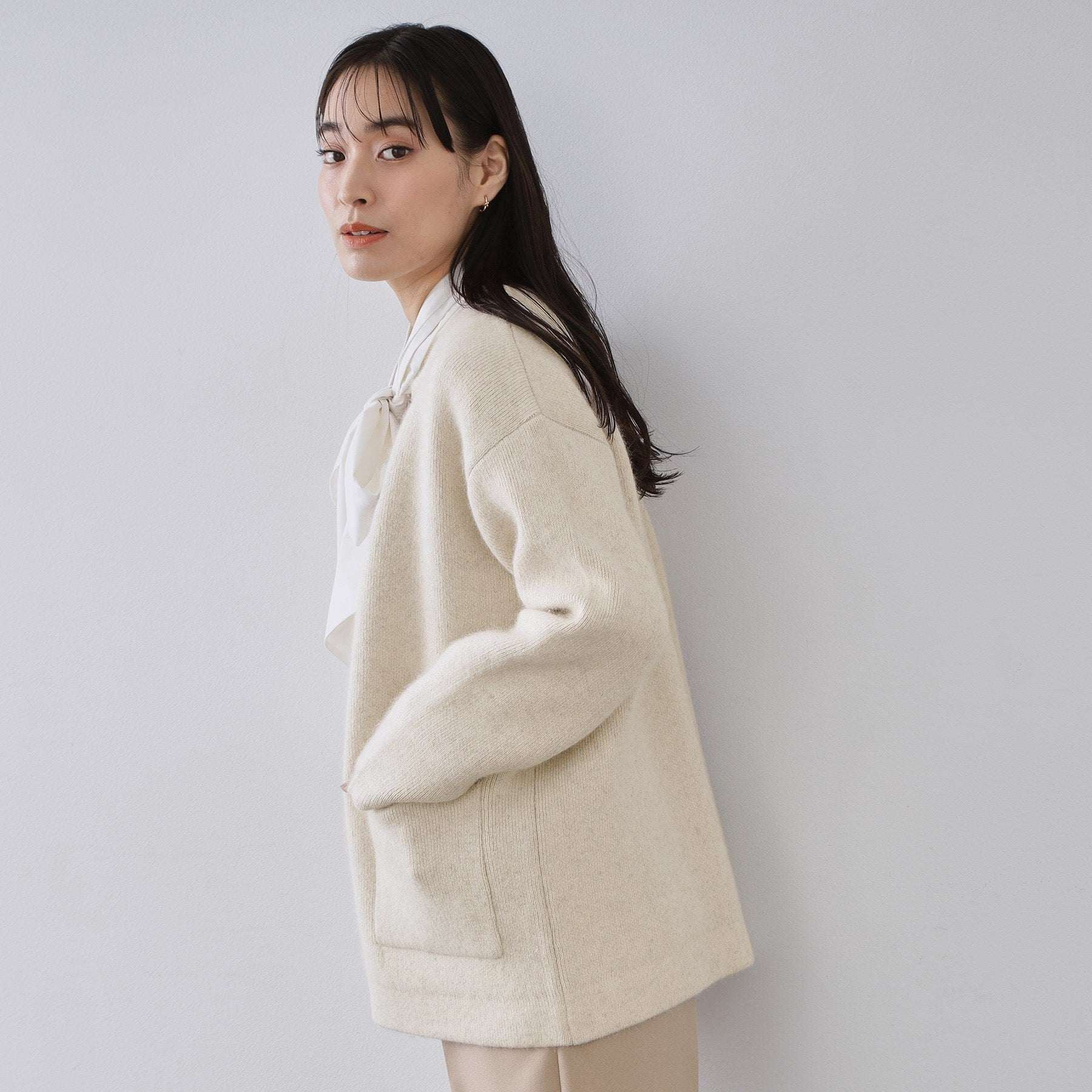 オペーク ドット クリップ OPAQUE.CLIP アンゴラ／フォックスブレンド ニットカーディガン【洗濯機洗いOK】 （モカブラウン(042)） モカブラウン(042)