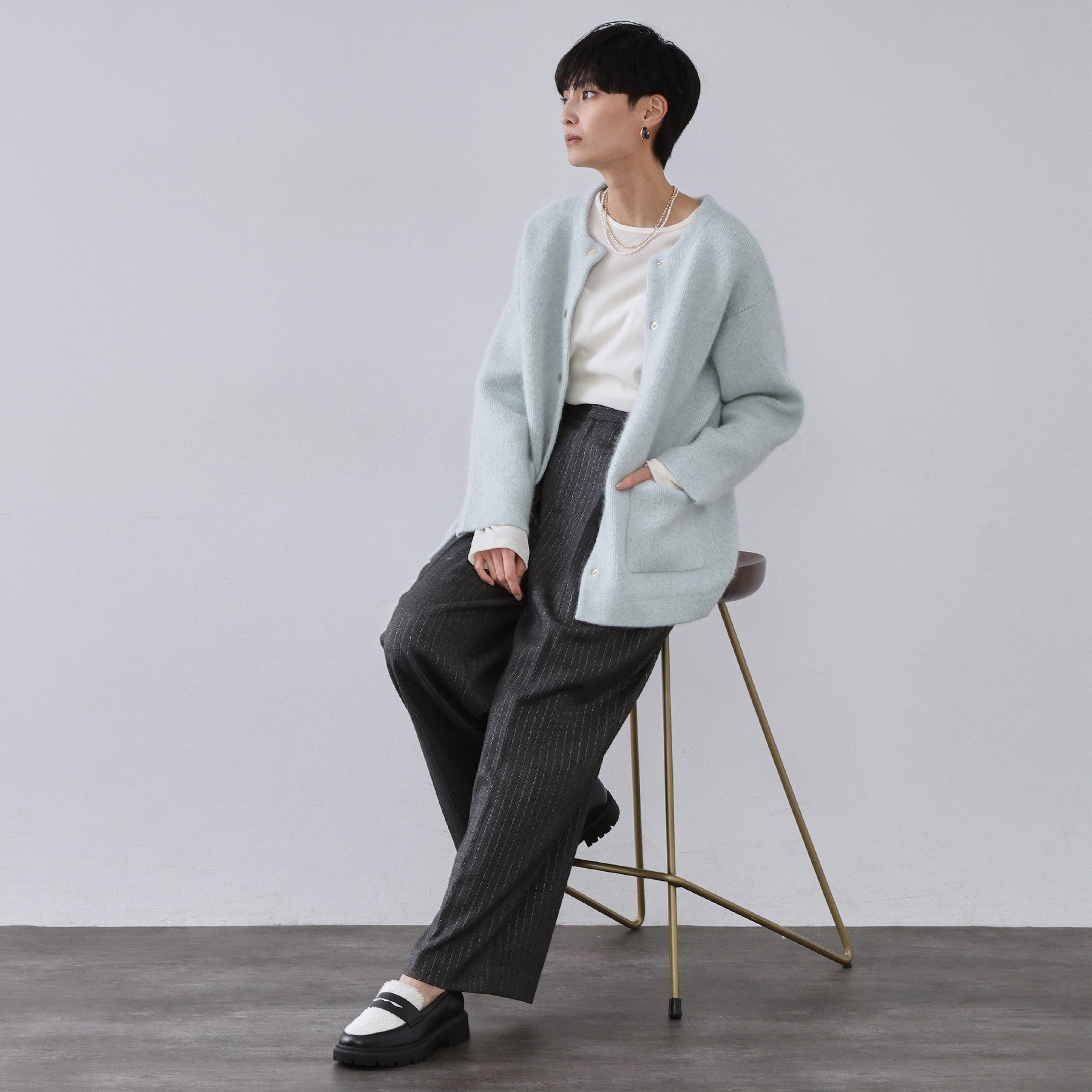 オペーク ドット クリップ OPAQUE.CLIP アンゴラ／フォックスブレンド ニットカーディガン【洗濯機洗いOK】 （モカブラウン(042)） モカブラウン(042)