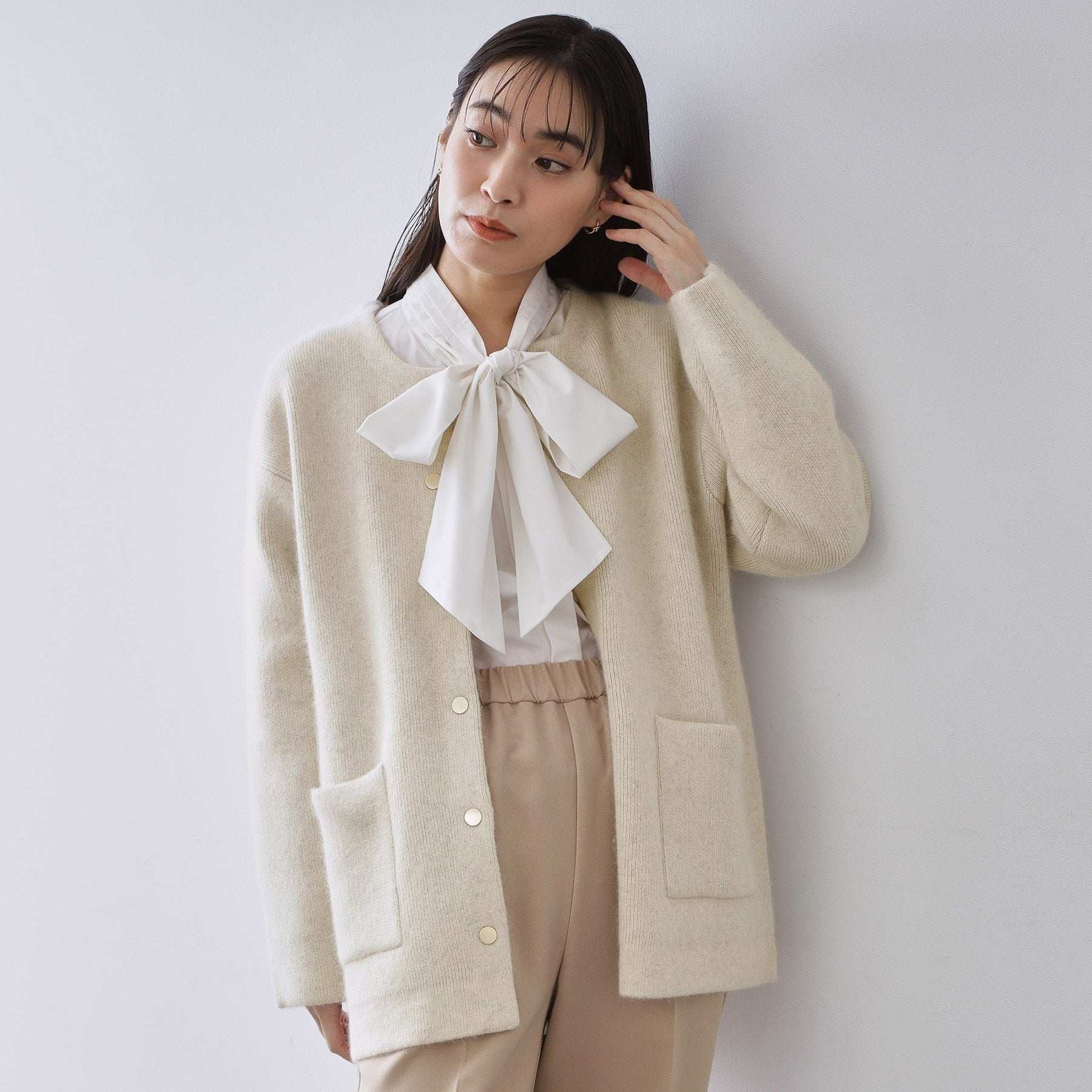 オペーク ドット クリップ OPAQUE.CLIP アンゴラ／フォックスブレンド ニットカーディガン【洗濯機洗いOK】 （アイボリー(004)） アイボリー(004)