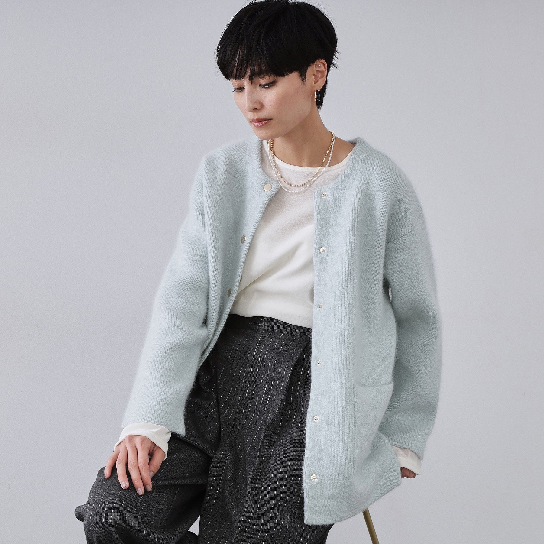 オペーク ドット クリップ OPAQUE.CLIP アンゴラ／フォックスブレンド ニットカーディガン【洗濯機洗いOK】 （ミントグリーン(021)） ミントグリーン(021)