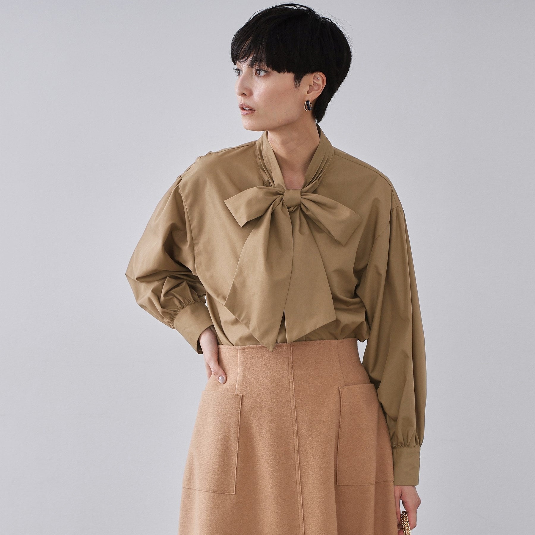 オペーク ドット クリップ OPAQUE.CLIP ボウタイブラウス【洗濯機OK】 （ブラウン(043)） ブラウン(043)