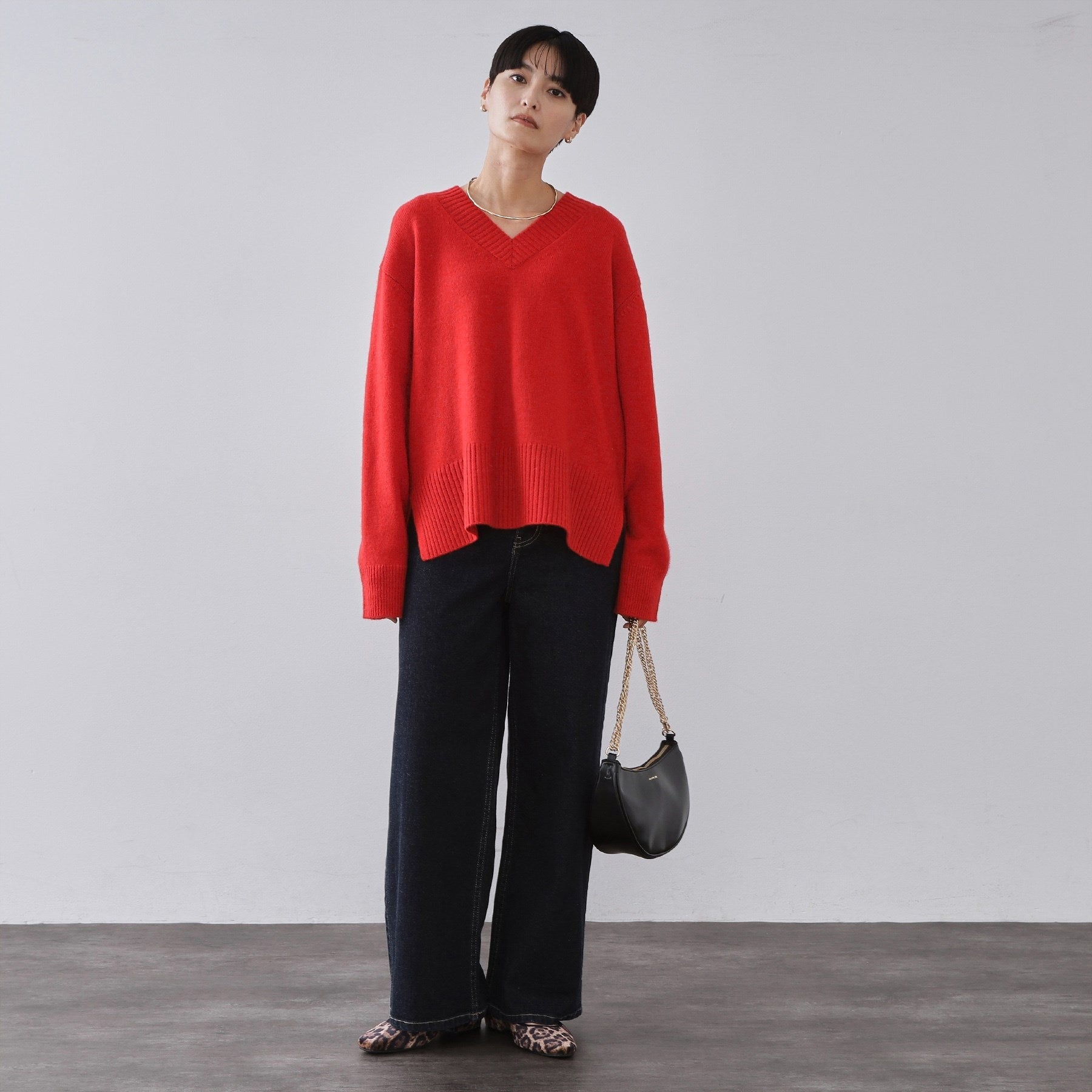 オペーク ドット クリップ OPAQUE.CLIP リラクシーVネックミドルゲージニット【洗える】 （グレー(012)） グレー(012)