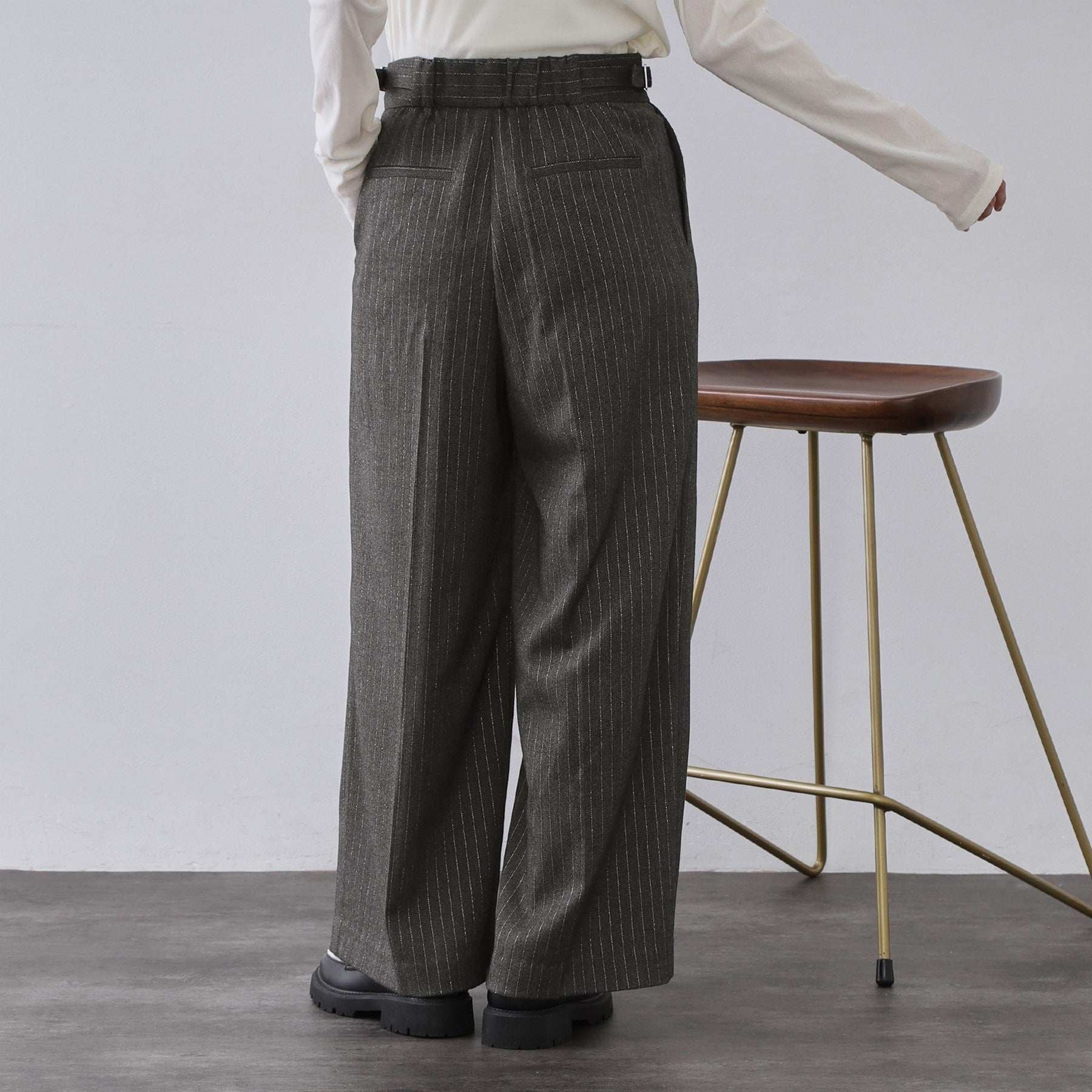 オペーク ドット クリップ OPAQUE.CLIP ラメストライプワイドパンツ【洗濯機OK】 （チャコールグレー(314)） チャコールグレー(314)