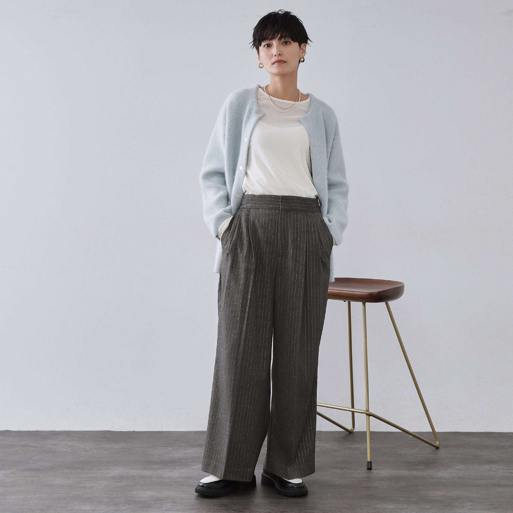 オペーク ドット クリップ OPAQUE.CLIP ラメストライプワイドパンツ【洗濯機OK】 （チャコールグレー(314)） チャコールグレー(314)