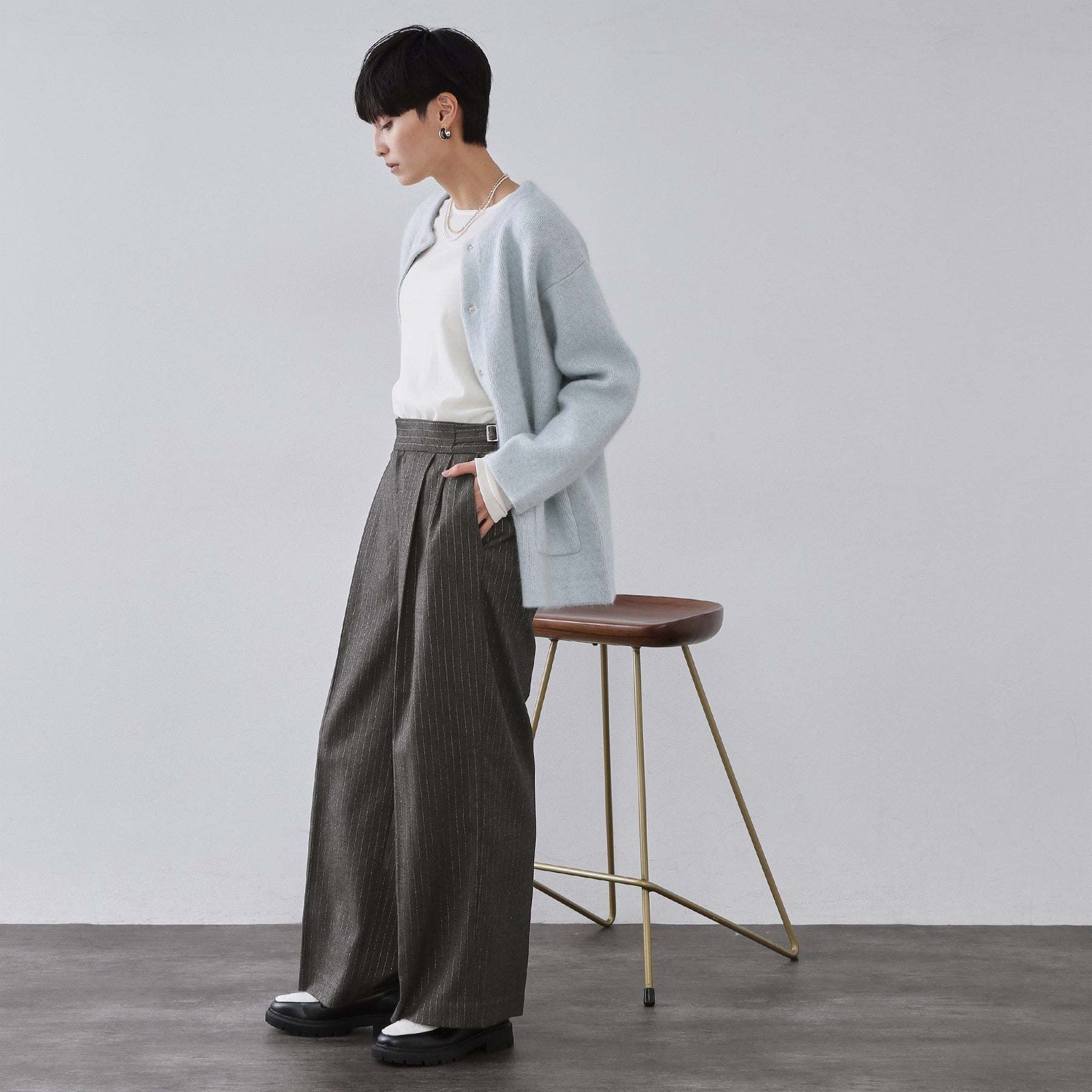 オペーク ドット クリップ OPAQUE.CLIP ラメストライプワイドパンツ【洗濯機OK】 （チャコールグレー(314)） チャコールグレー(314)