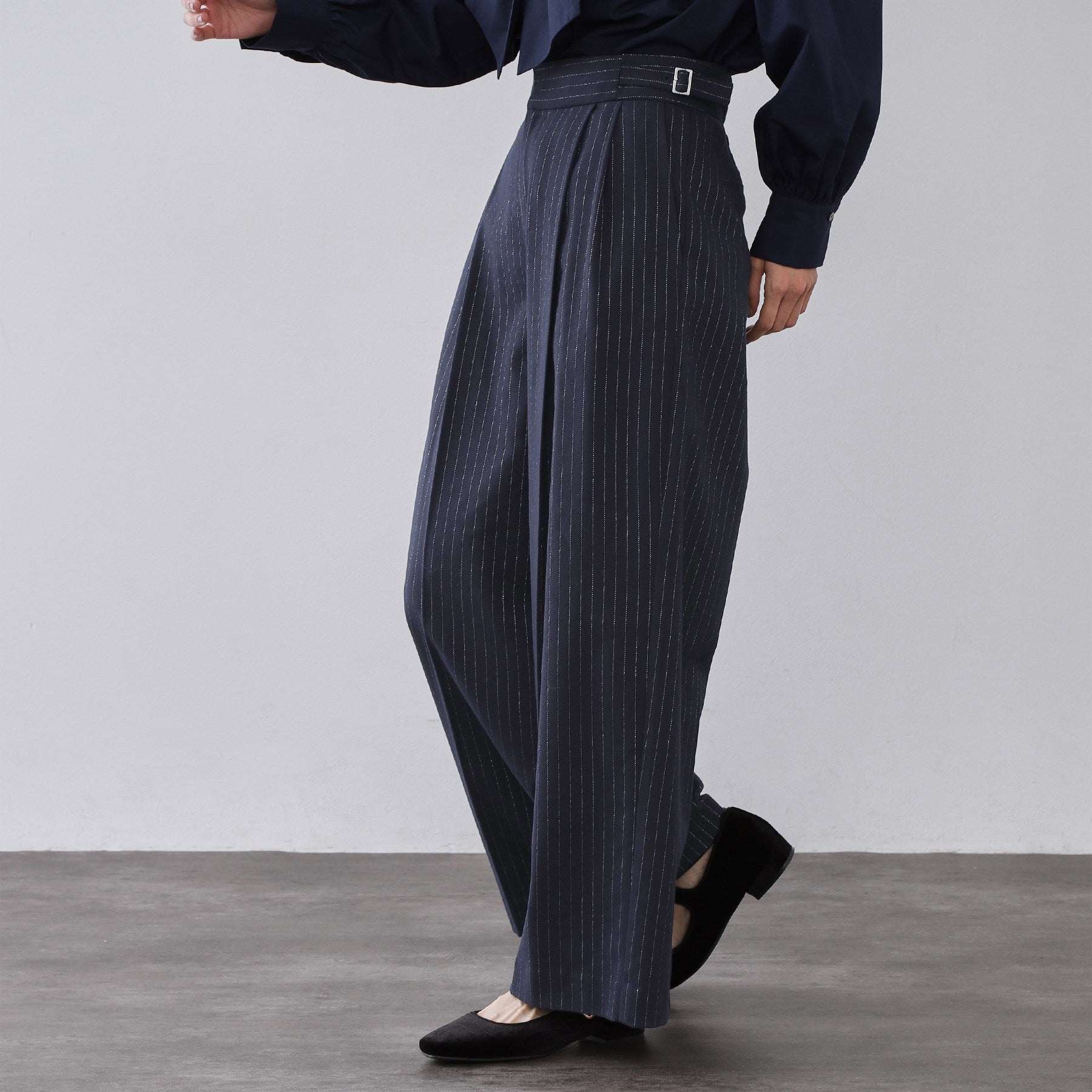 オペーク ドット クリップ OPAQUE.CLIP ラメストライプワイドパンツ【洗濯機OK】 （チャコールグレー(314)） チャコールグレー(314)