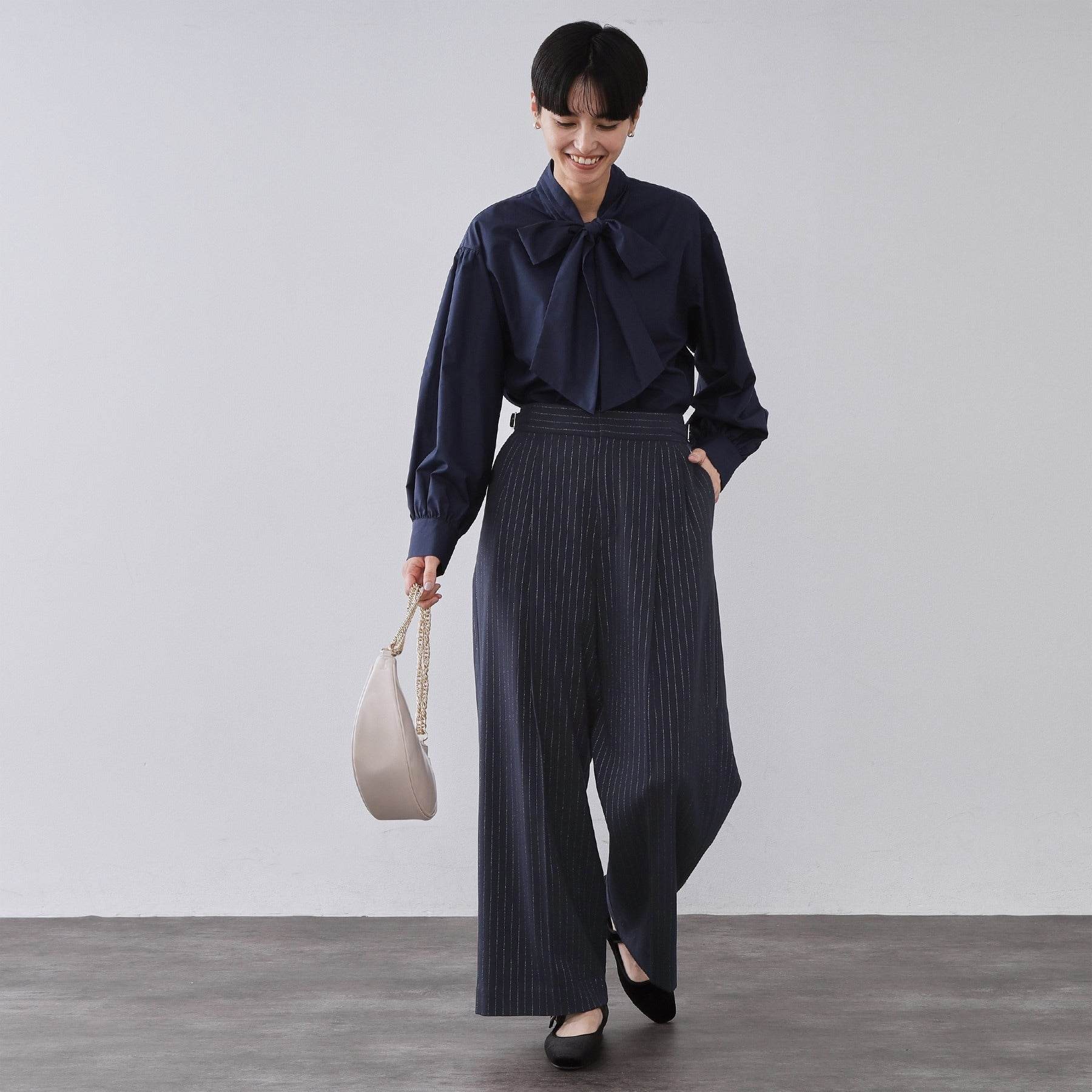 オペーク ドット クリップ OPAQUE.CLIP ラメストライプワイドパンツ【洗濯機OK】 （チャコールグレー(314)） チャコールグレー(314)