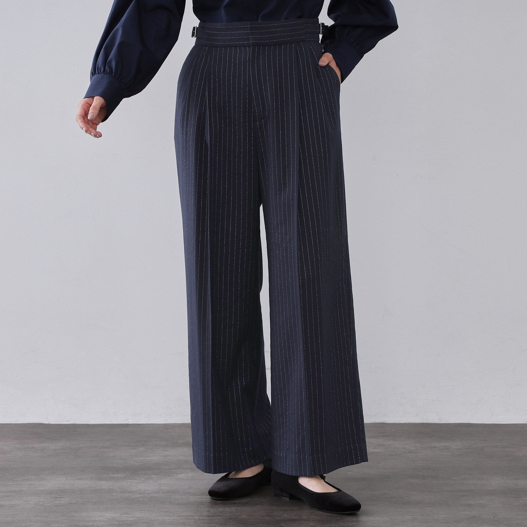 オペーク ドット クリップ OPAQUE.CLIP ラメストライプワイドパンツ【洗濯機OK】 （チャコールグレー(314)） チャコールグレー(314)