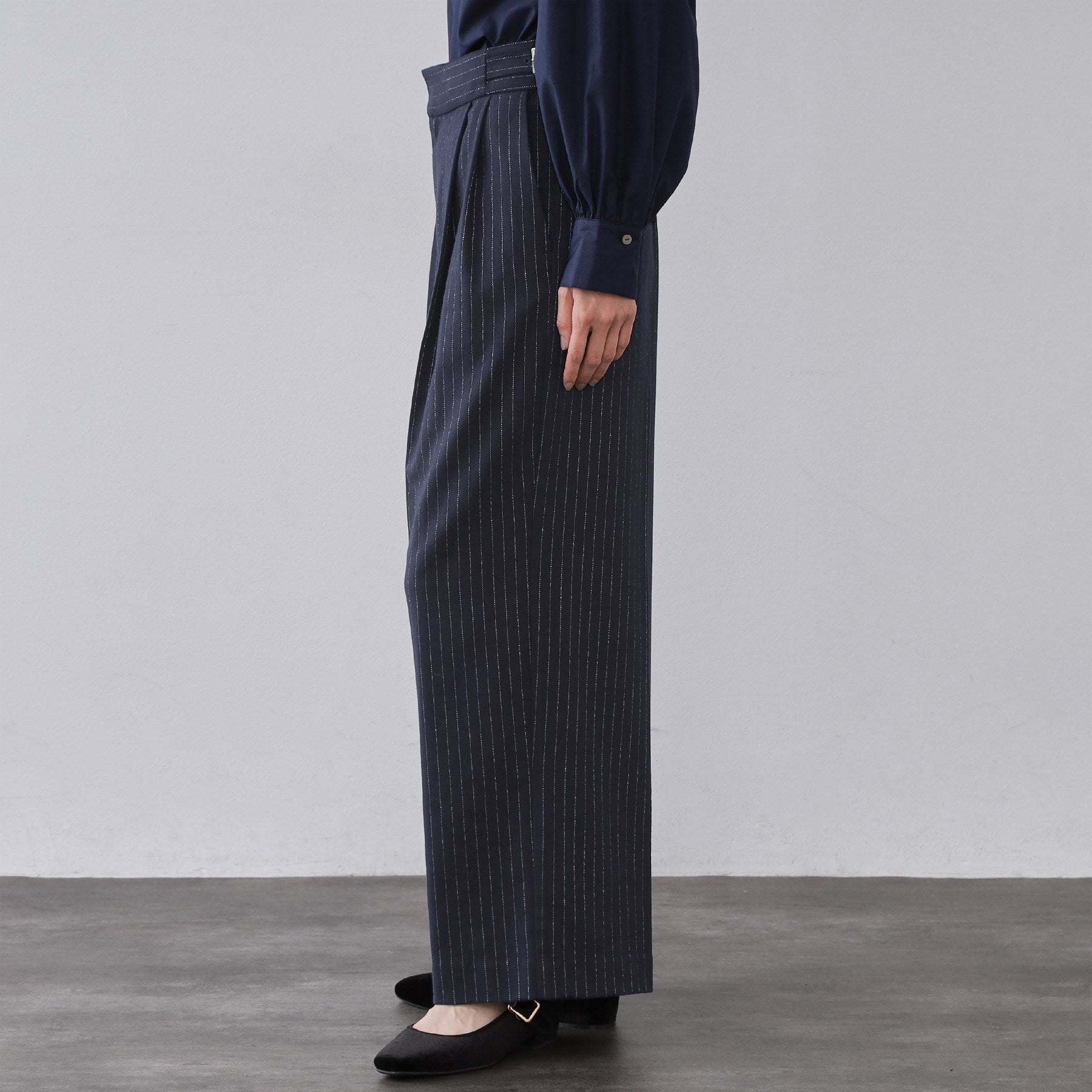 オペーク ドット クリップ OPAQUE.CLIP ラメストライプワイドパンツ【洗濯機OK】 （チャコールグレー(314)） チャコールグレー(314)