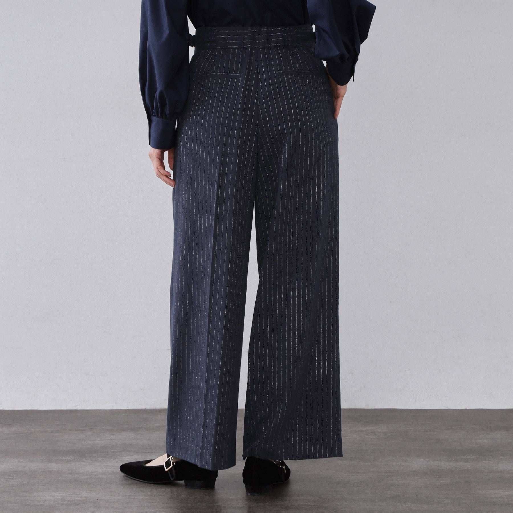 オペーク ドット クリップ OPAQUE.CLIP ラメストライプワイドパンツ【洗濯機OK】 （チャコールグレー(314)） チャコールグレー(314)