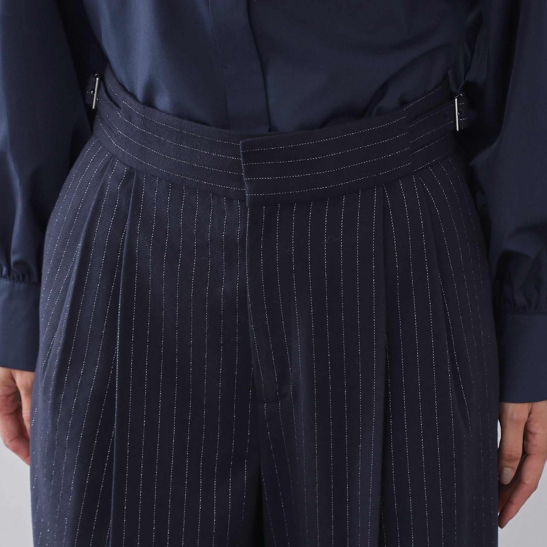 オペーク ドット クリップ OPAQUE.CLIP ラメストライプワイドパンツ【洗濯機OK】 （チャコールグレー(314)） チャコールグレー(314)