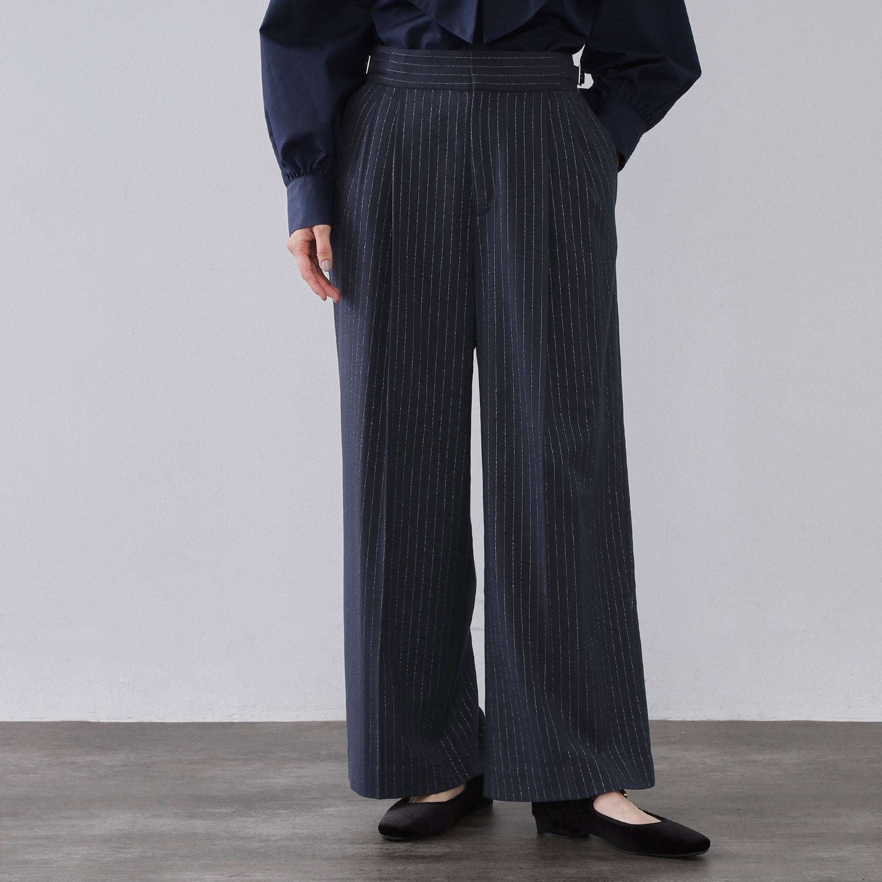 オペーク ドット クリップ OPAQUE.CLIP ラメストライプワイドパンツ【洗濯機OK】 （チャコールグレー(314)） チャコールグレー(314)