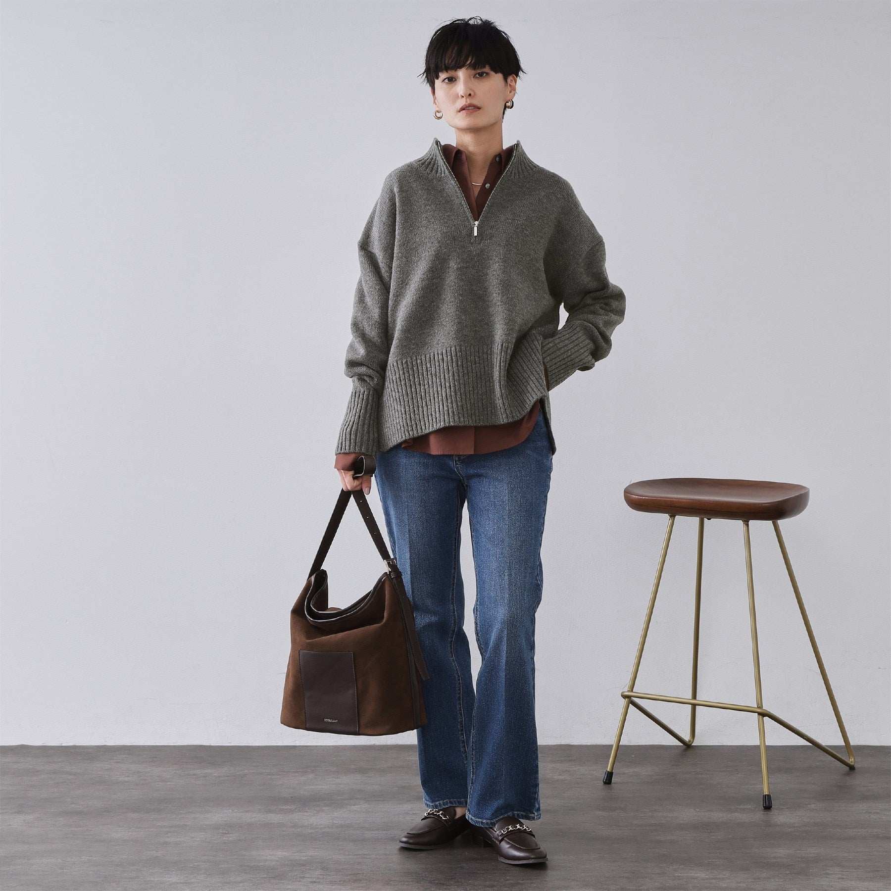 オペーク ドット クリップ OPAQUE.CLIP ハーフジップミドルゲージニット【洗濯機OK】 （ブルーグリーン(097)） ブルーグリーン(097)