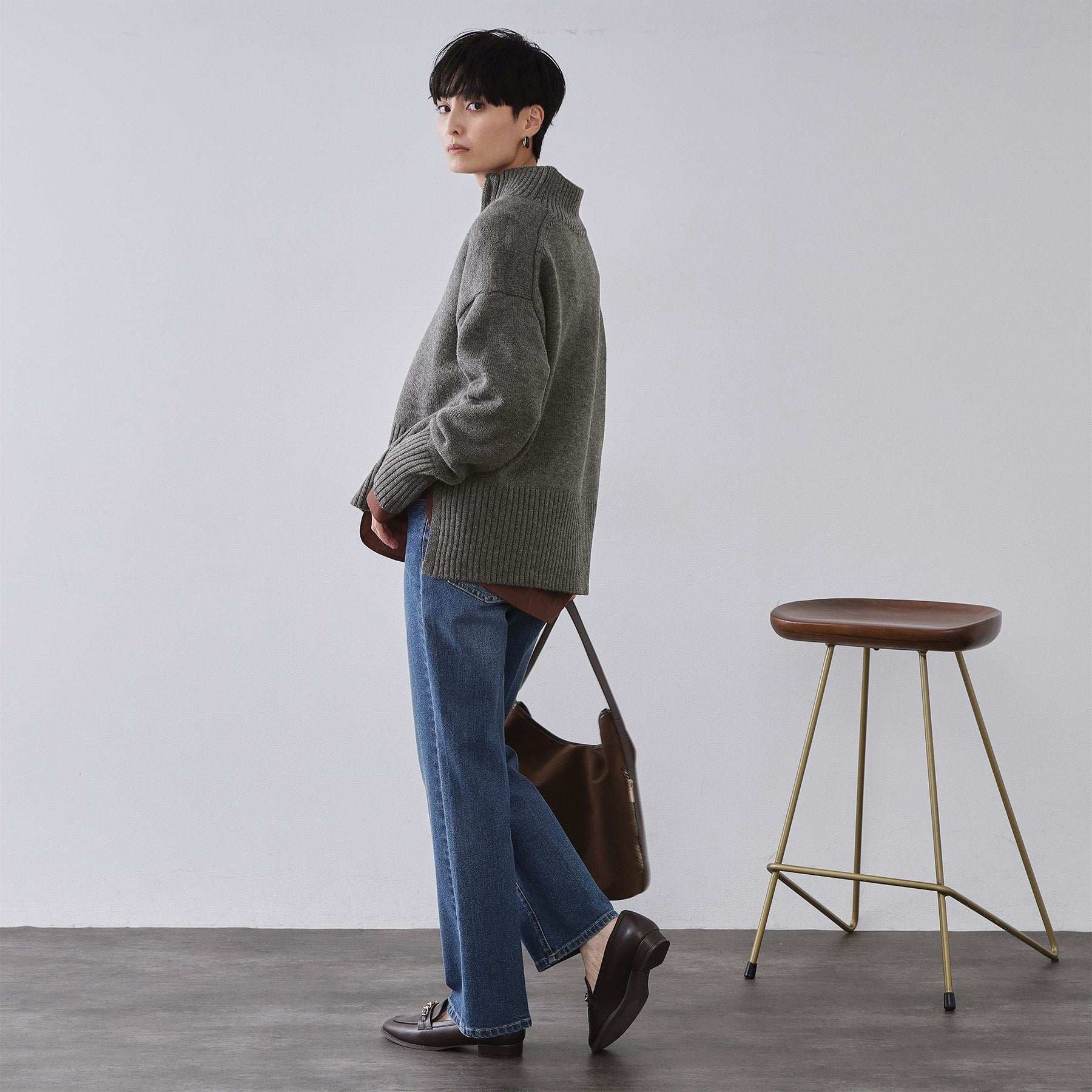 オペーク ドット クリップ OPAQUE.CLIP ハーフジップミドルゲージニット【洗濯機OK】 （ブルーグリーン(097)） ブルーグリーン(097)