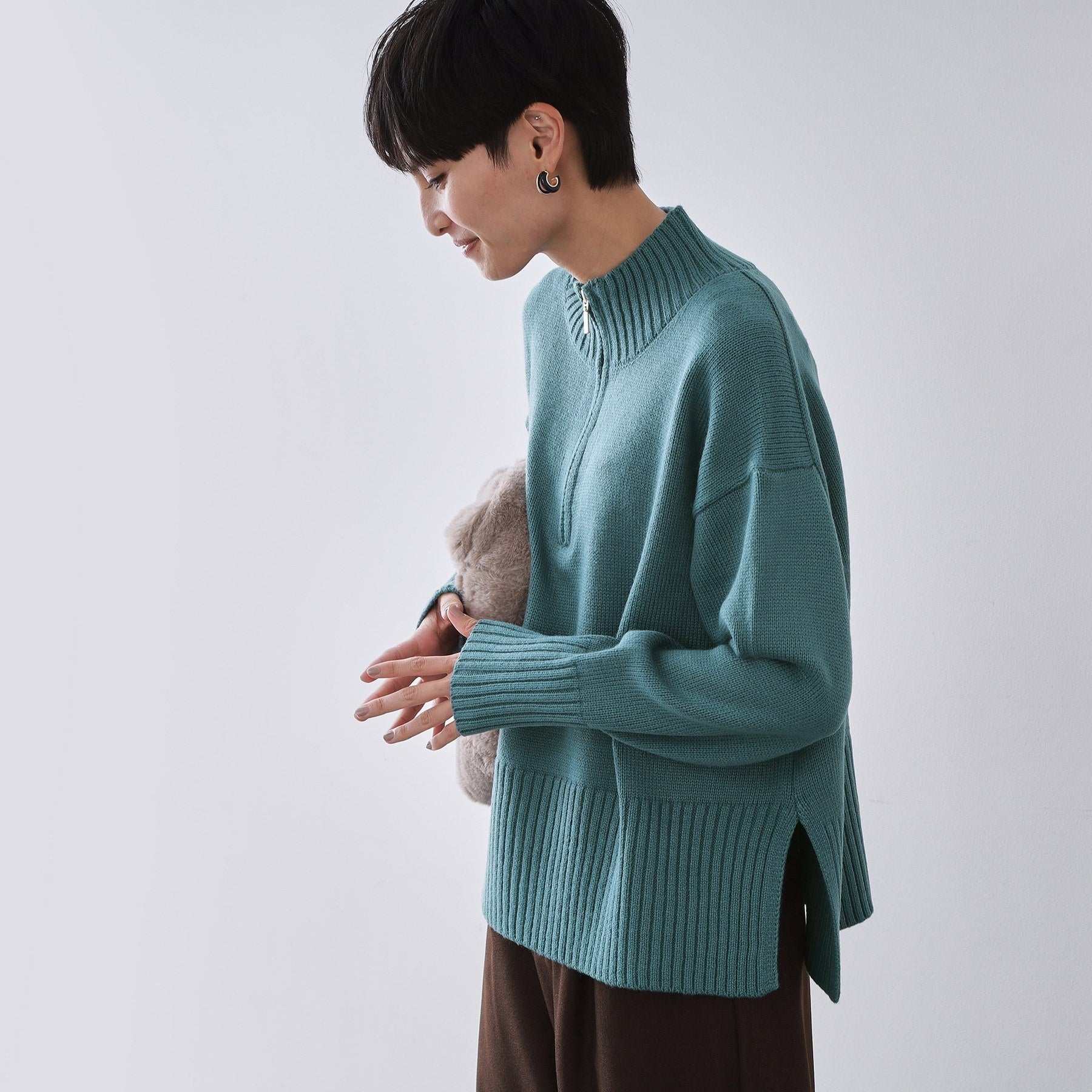 オペーク ドット クリップ OPAQUE.CLIP ハーフジップミドルゲージニット【洗濯機OK】 （ブルーグリーン(097)） ブルーグリーン(097)