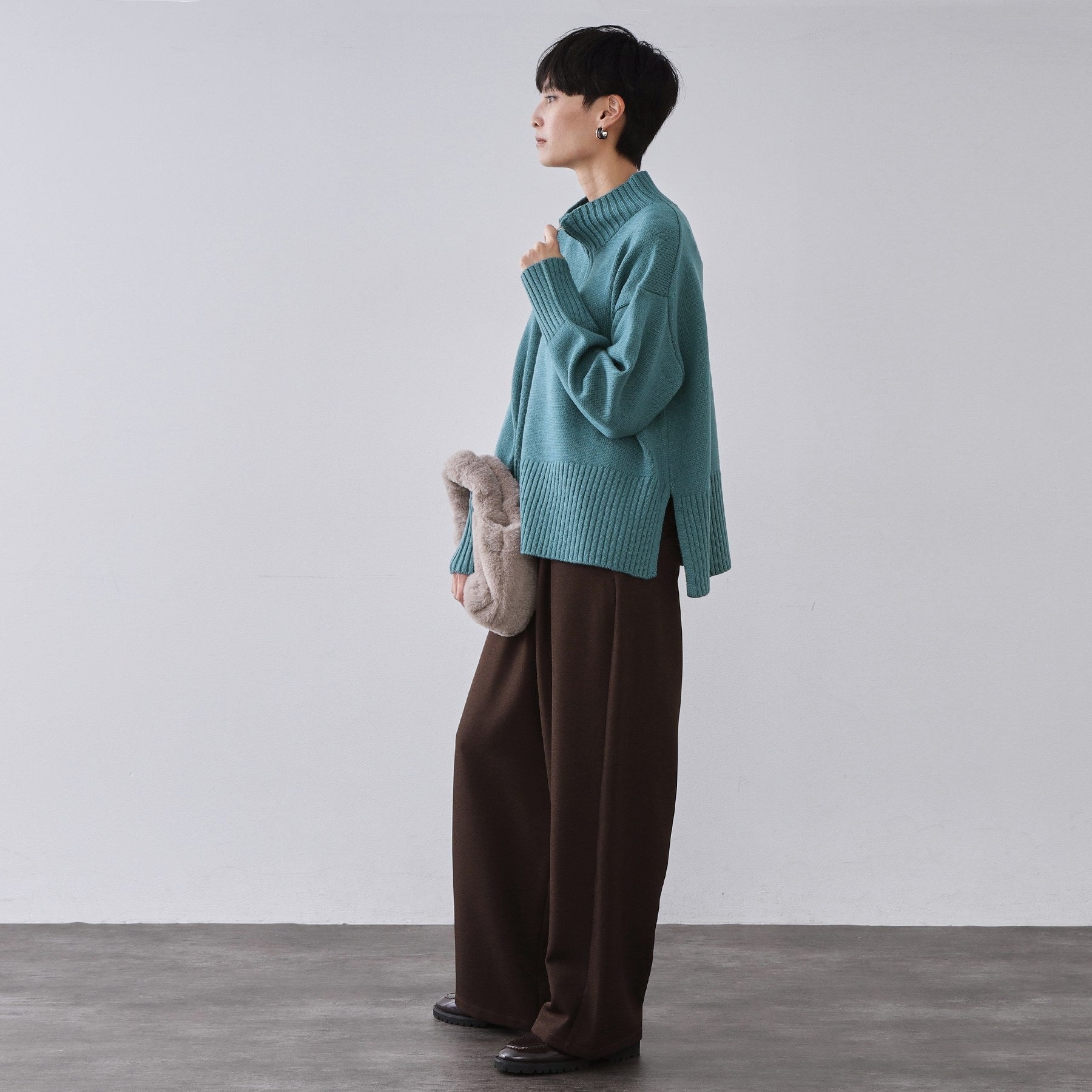 オペーク ドット クリップ OPAQUE.CLIP ハーフジップミドルゲージニット【洗濯機OK】 （ブルーグリーン(097)） ブルーグリーン(097)