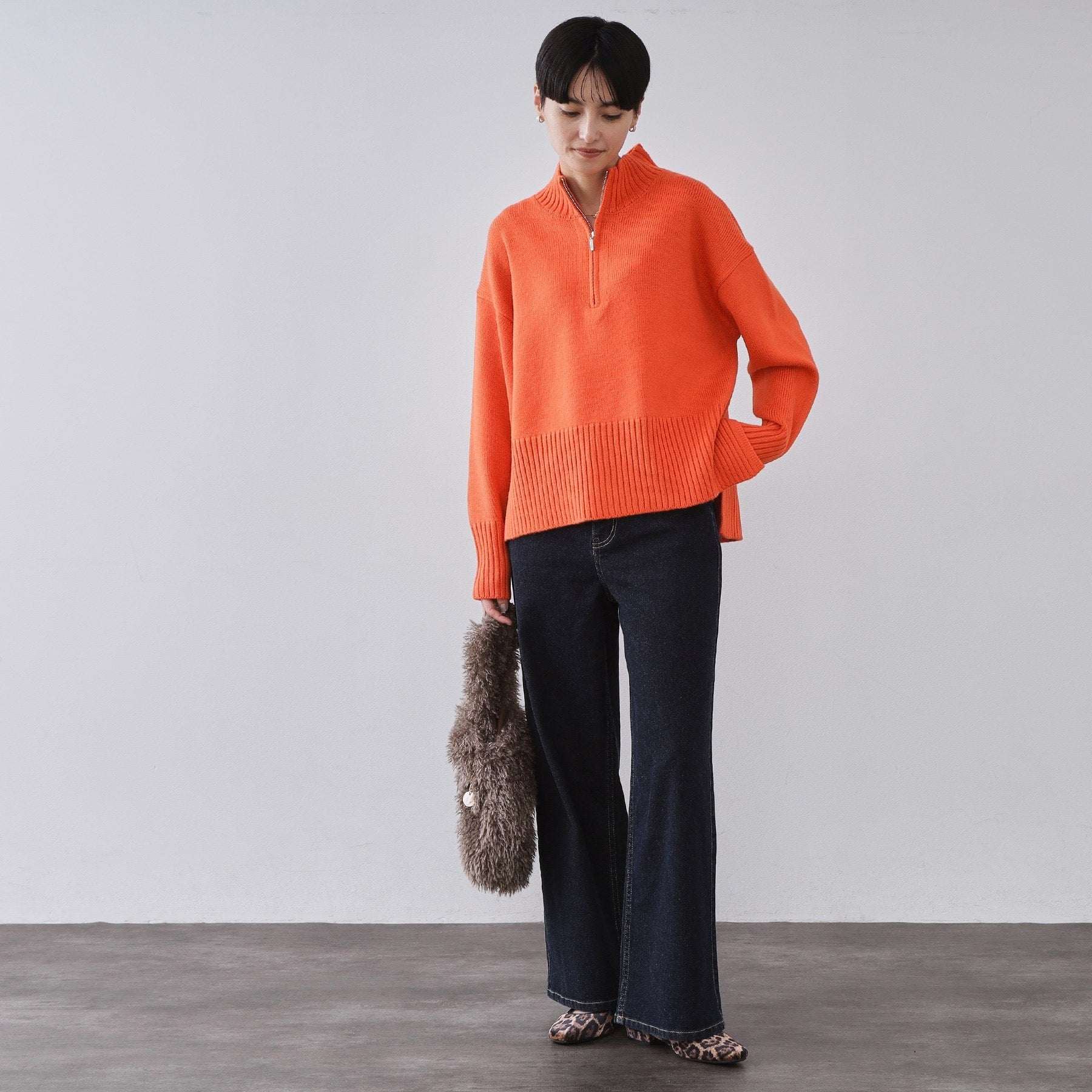 オペーク ドット クリップ OPAQUE.CLIP ハーフジップミドルゲージニット【洗濯機OK】 （ブルーグリーン(097)） ブルーグリーン(097)