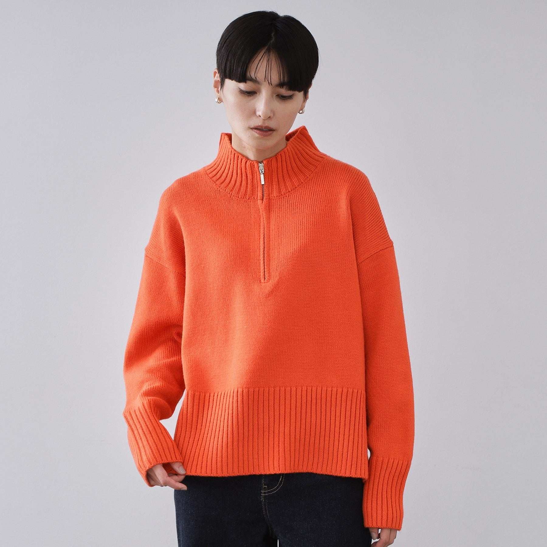 オペーク ドット クリップ OPAQUE.CLIP ハーフジップミドルゲージニット【洗濯機OK】 （ブルーグリーン(097)） ブルーグリーン(097)