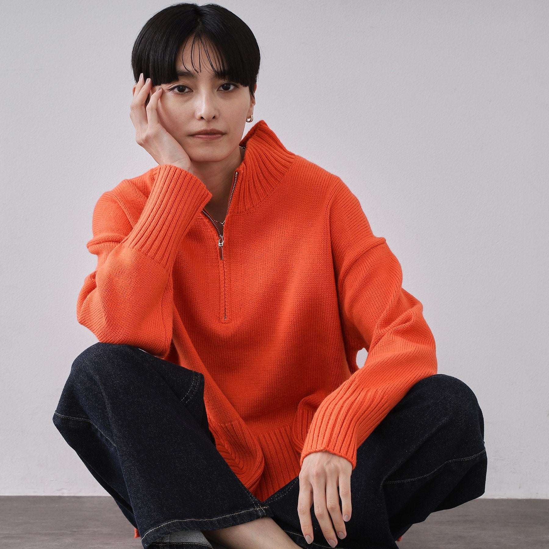 オペーク ドット クリップ OPAQUE.CLIP ハーフジップミドルゲージニット【洗濯機OK】 （オレンジ(867)） オレンジ(867)