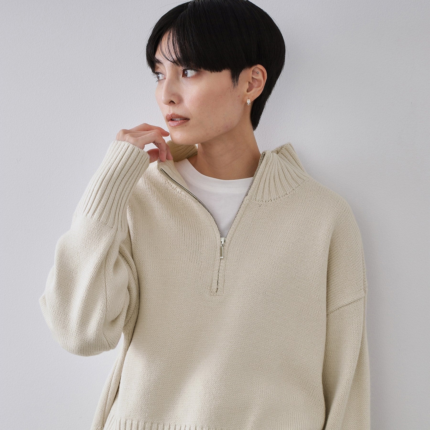 オペーク ドット クリップ OPAQUE.CLIP ハーフジップミドルゲージニット【洗濯機OK】 （ライトベージュ(051)） ライトベージュ(051)