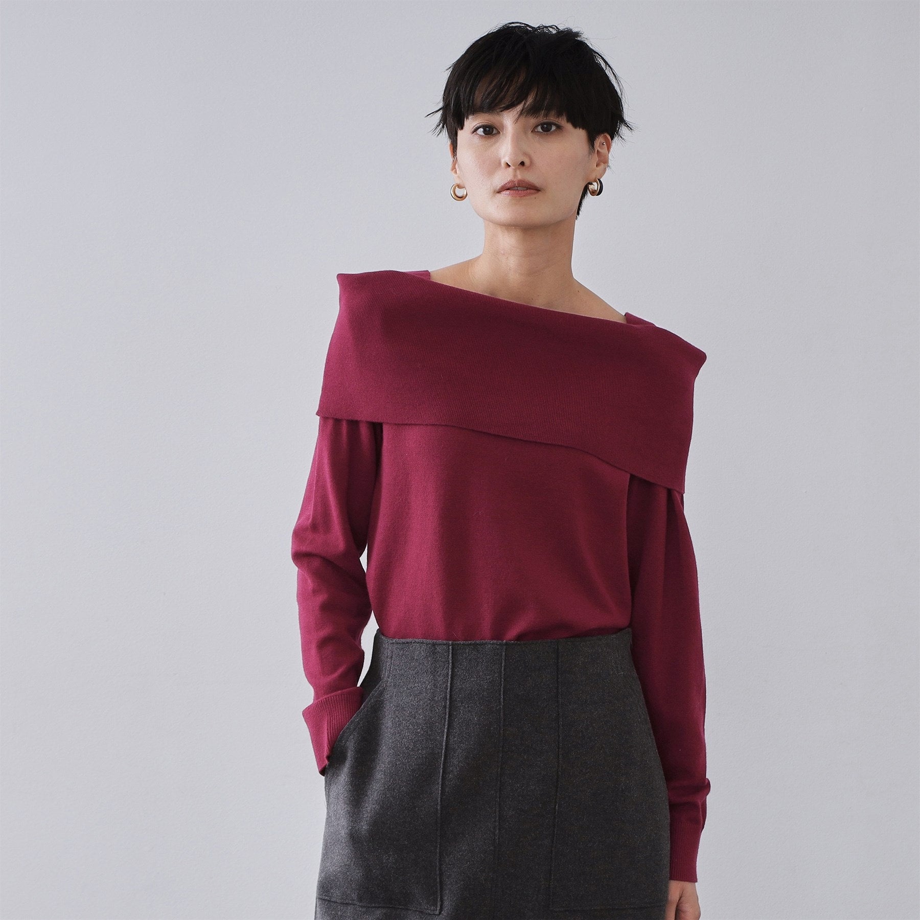 オペーク ドット クリップ OPAQUE.CLIP オフショルダーニット【洗濯機OK】 （ボルドー(064)） ボルドー(064)