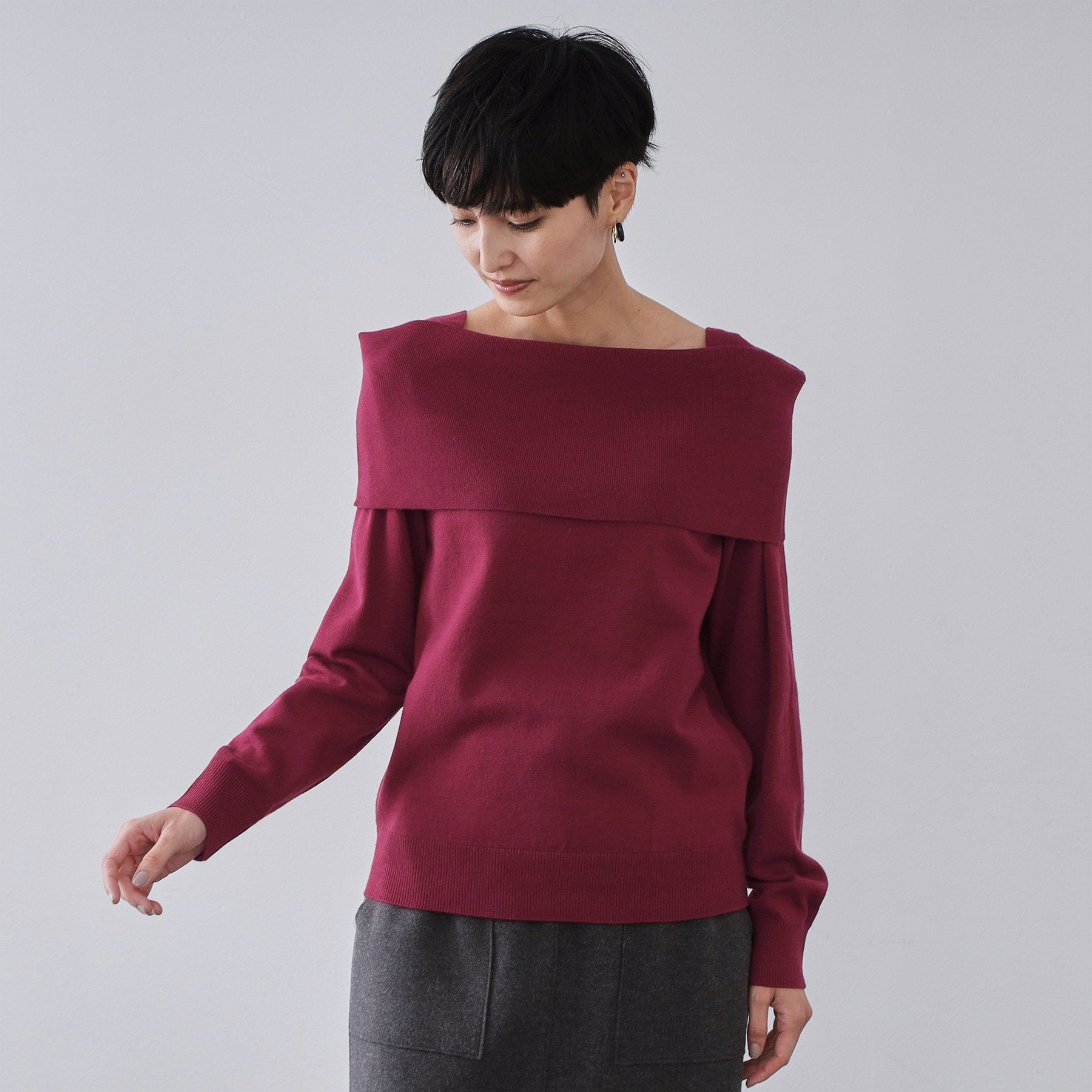 オペーク ドット クリップ OPAQUE.CLIP オフショルダーニット【洗濯機OK】 （ボルドー(064)） ボルドー(064)