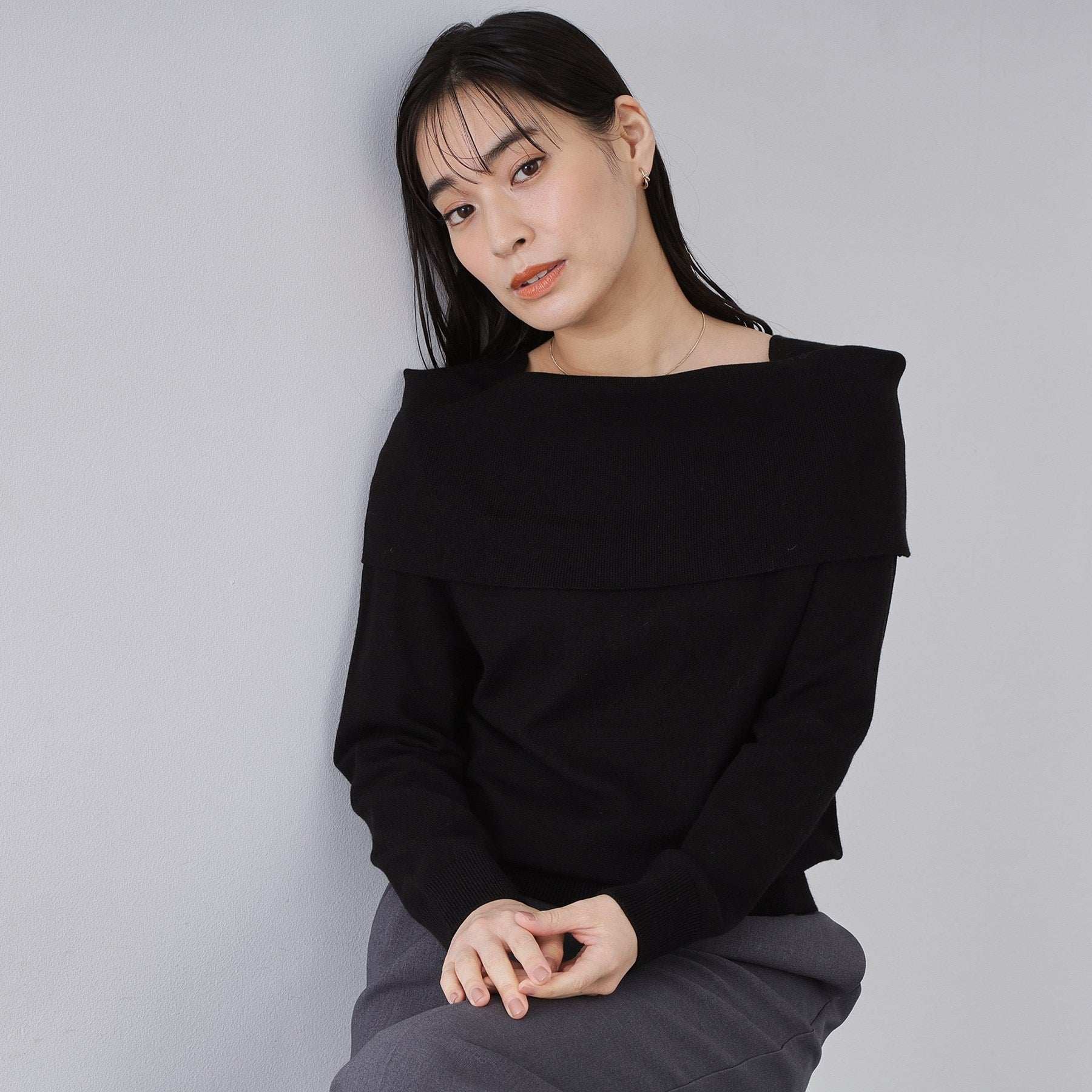 オペーク ドット クリップ OPAQUE.CLIP オフショルダーニット【洗濯機OK】 （ブラック(019)） ブラック(019)