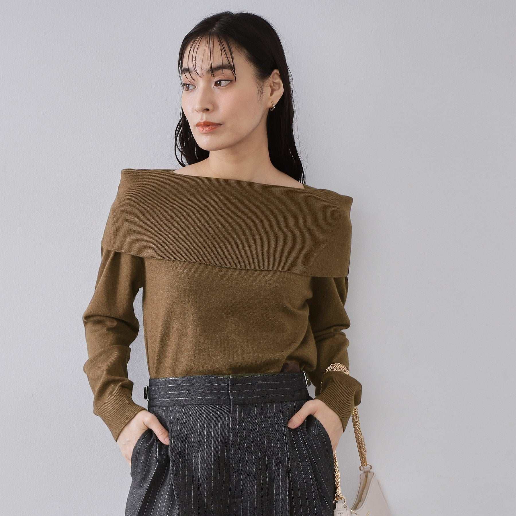 オペーク ドット クリップ OPAQUE.CLIP オフショルダーニット【洗濯機OK】 （モカブラウン(042)） モカブラウン(042)