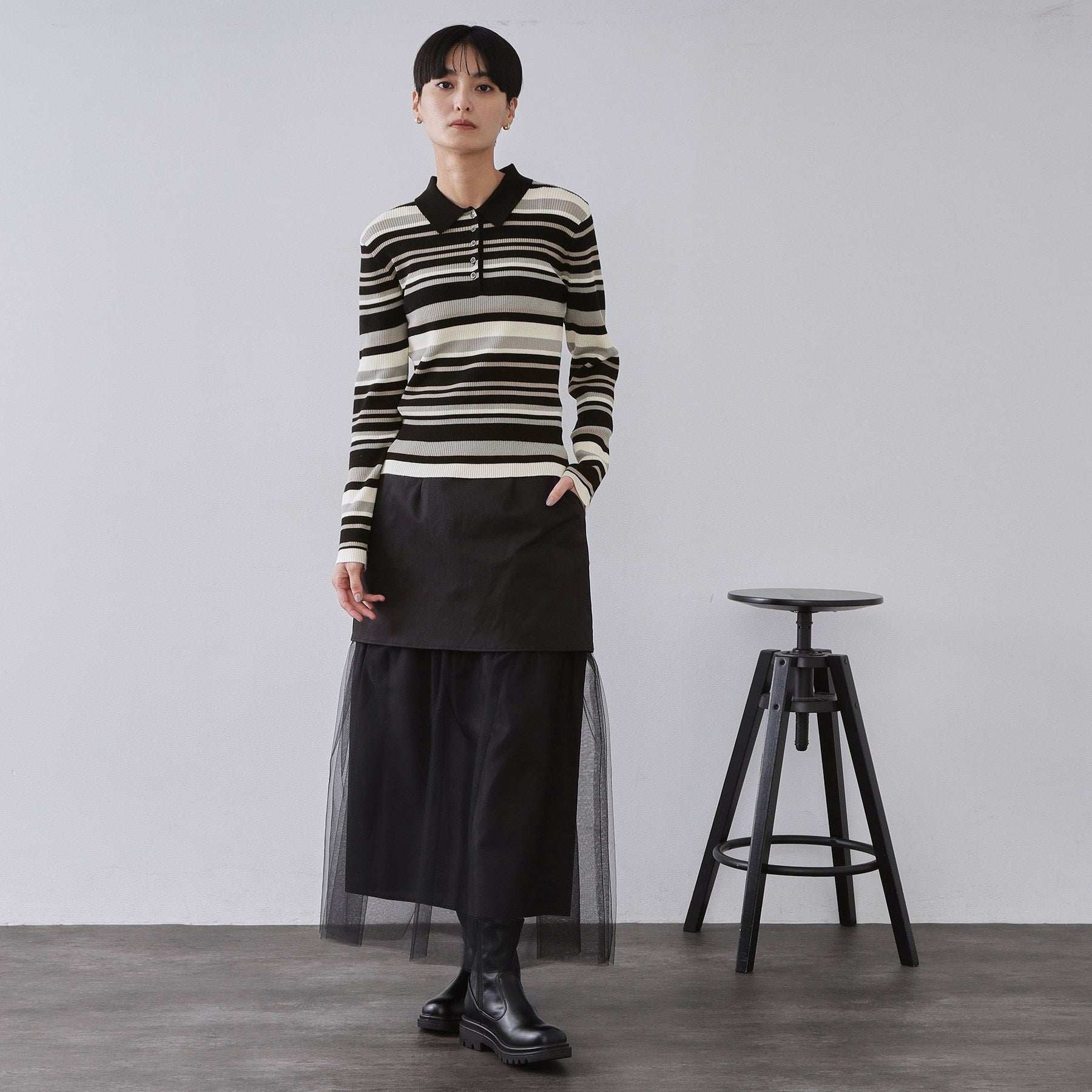 オペーク ドット クリップ OPAQUE.CLIP マルチボーダーポロニット【洗濯機OK】 （ブラウン(344)） ブラウン(344)