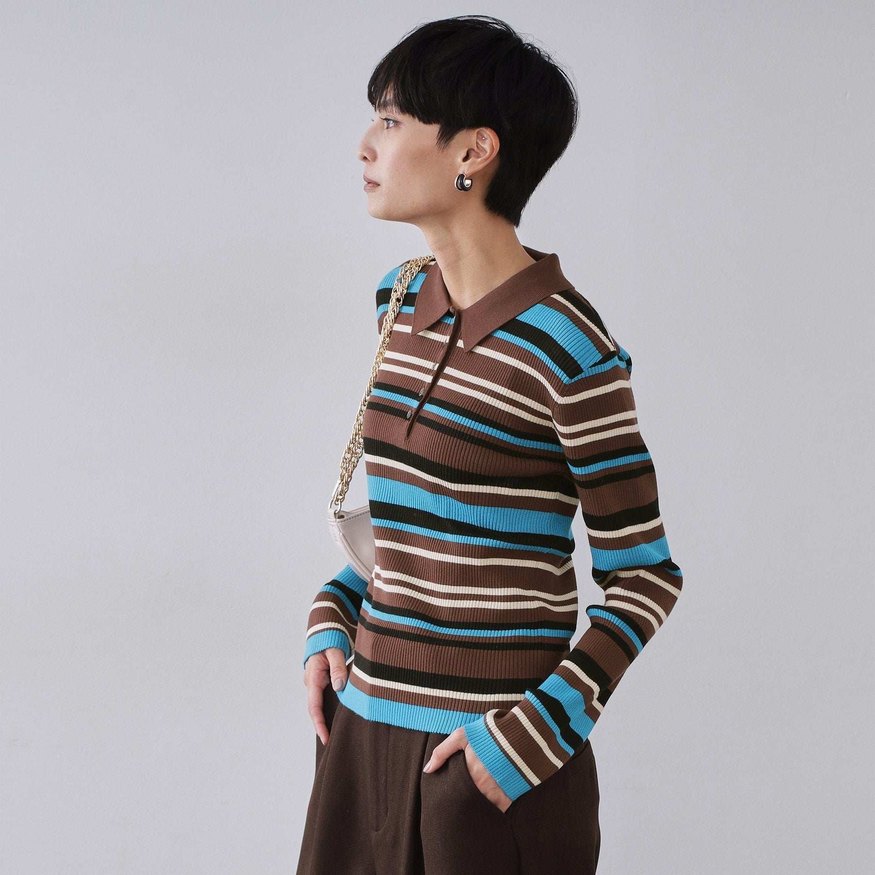 オペーク ドット クリップ OPAQUE.CLIP マルチボーダーポロニット【洗濯機OK】 （ブラウン(344)） ブラウン(344)