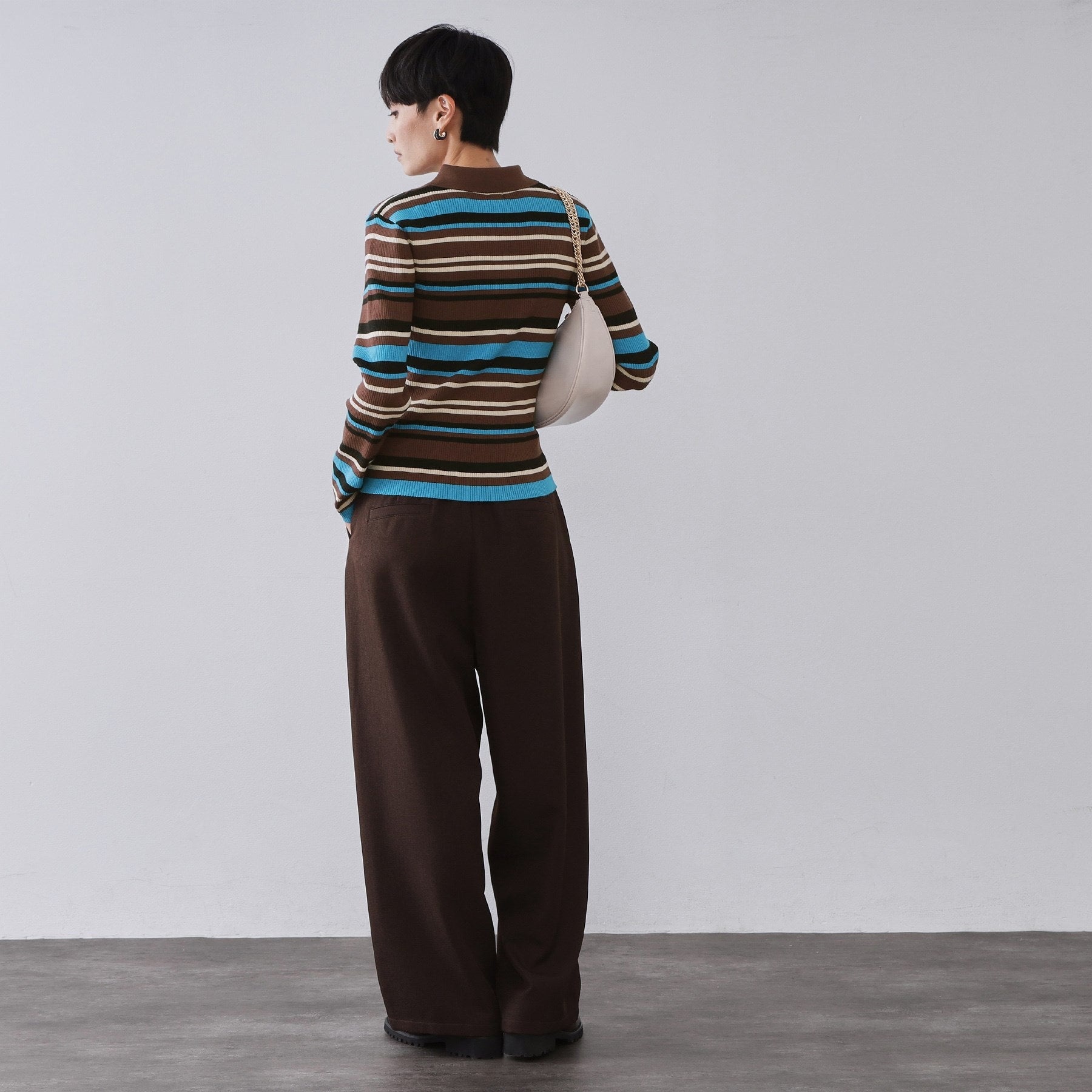 オペーク ドット クリップ OPAQUE.CLIP マルチボーダーポロニット【洗濯機OK】 （ブラウン(344)） ブラウン(344)