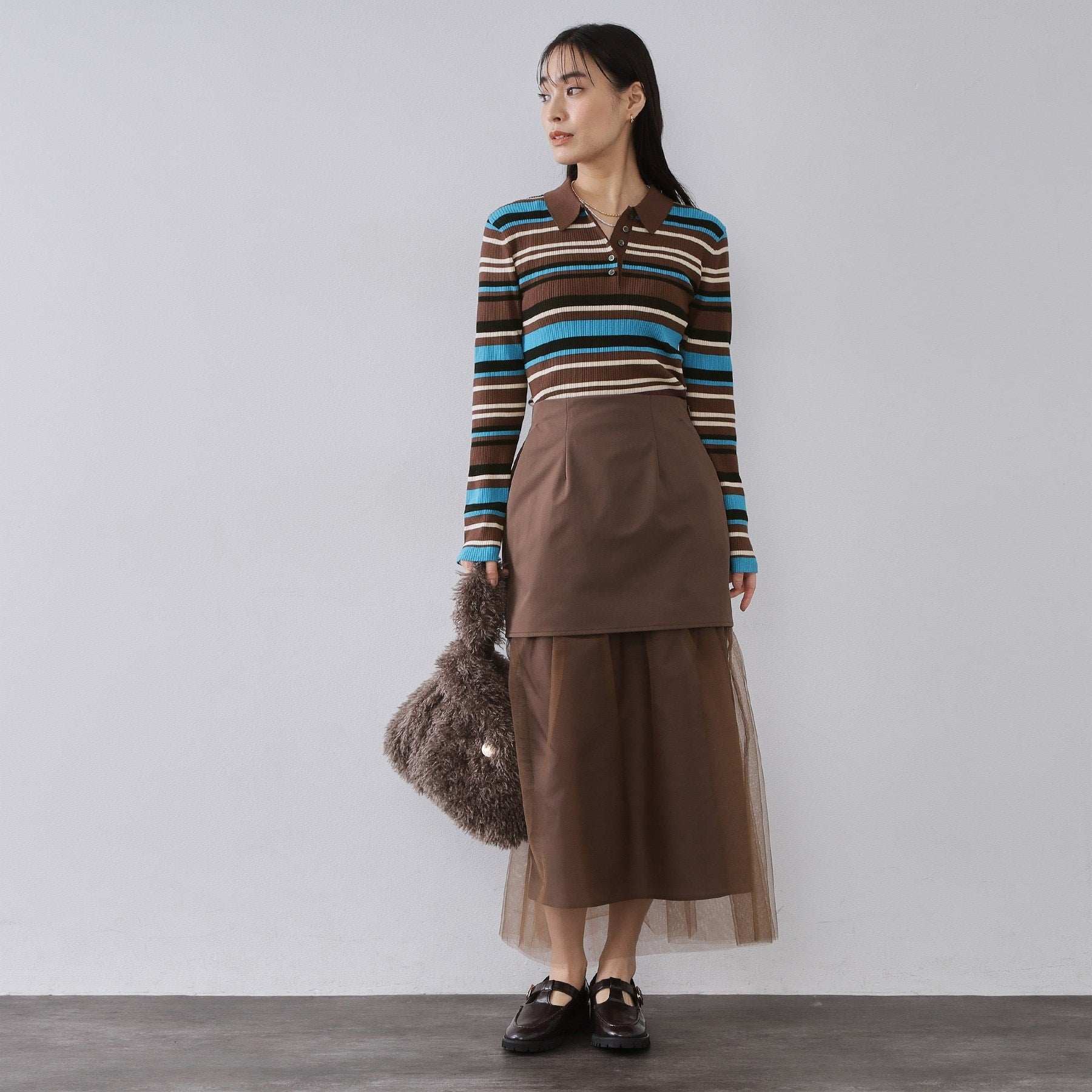 オペーク ドット クリップ OPAQUE.CLIP マルチボーダーポロニット【洗濯機OK】 （ブラウン(344)） ブラウン(344)