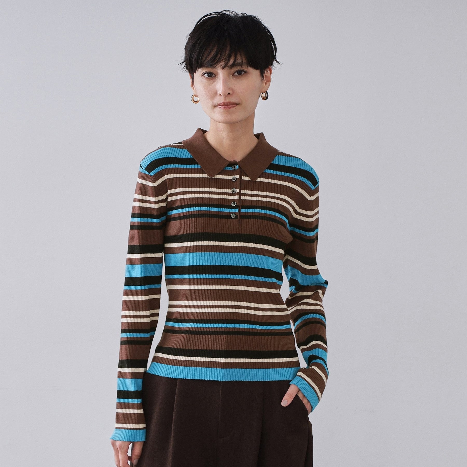 オペーク ドット クリップ OPAQUE.CLIP マルチボーダーポロニット【洗濯機OK】 （ブラウン(344)） ブラウン(344)