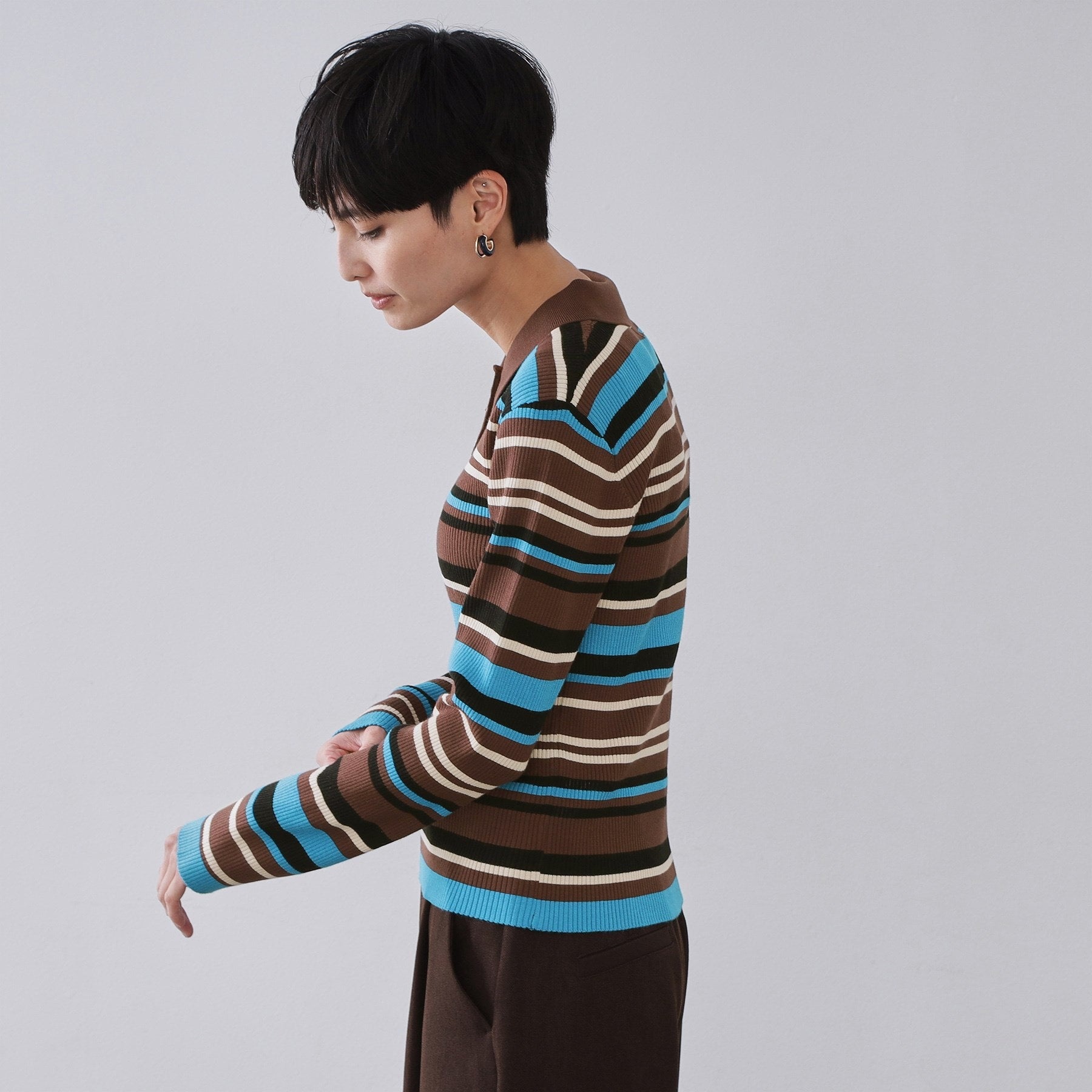 オペーク ドット クリップ OPAQUE.CLIP マルチボーダーポロニット【洗濯機OK】 （ブラウン(344)） ブラウン(344)