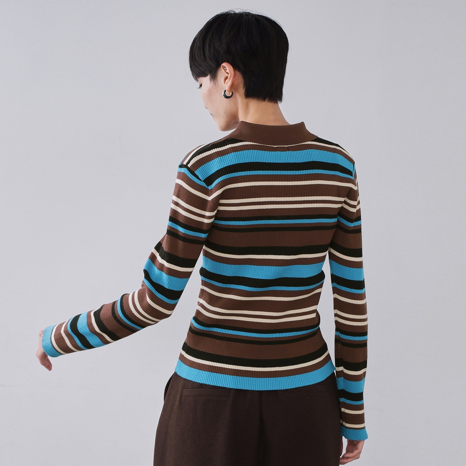 オペーク ドット クリップ OPAQUE.CLIP マルチボーダーポロニット【洗濯機OK】 （ブラウン(344)） ブラウン(344)