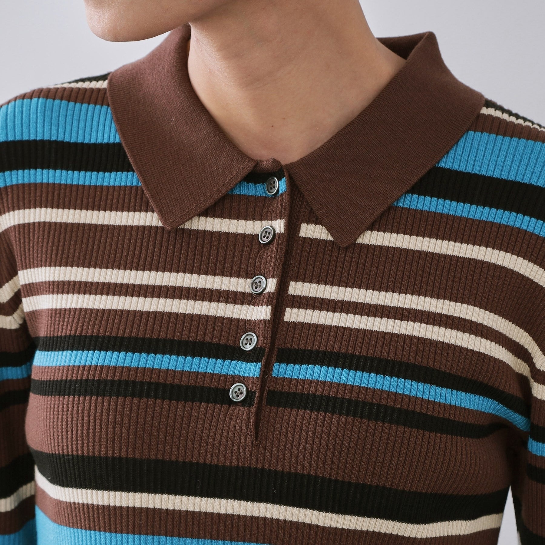 オペーク ドット クリップ OPAQUE.CLIP マルチボーダーポロニット【洗濯機OK】 （ブラウン(344)） ブラウン(344)