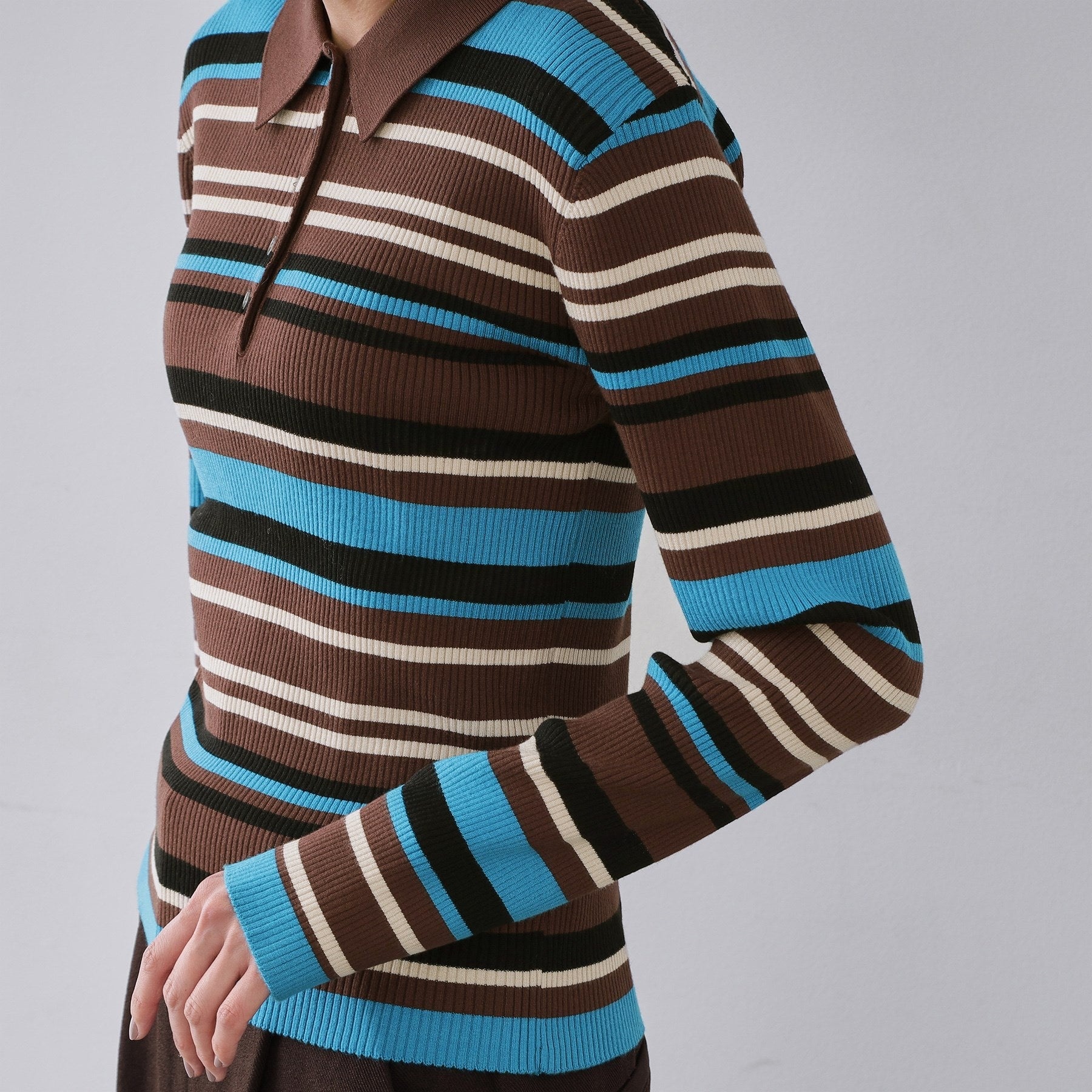 オペーク ドット クリップ OPAQUE.CLIP マルチボーダーポロニット【洗濯機OK】 （ブラウン(344)） ブラウン(344)