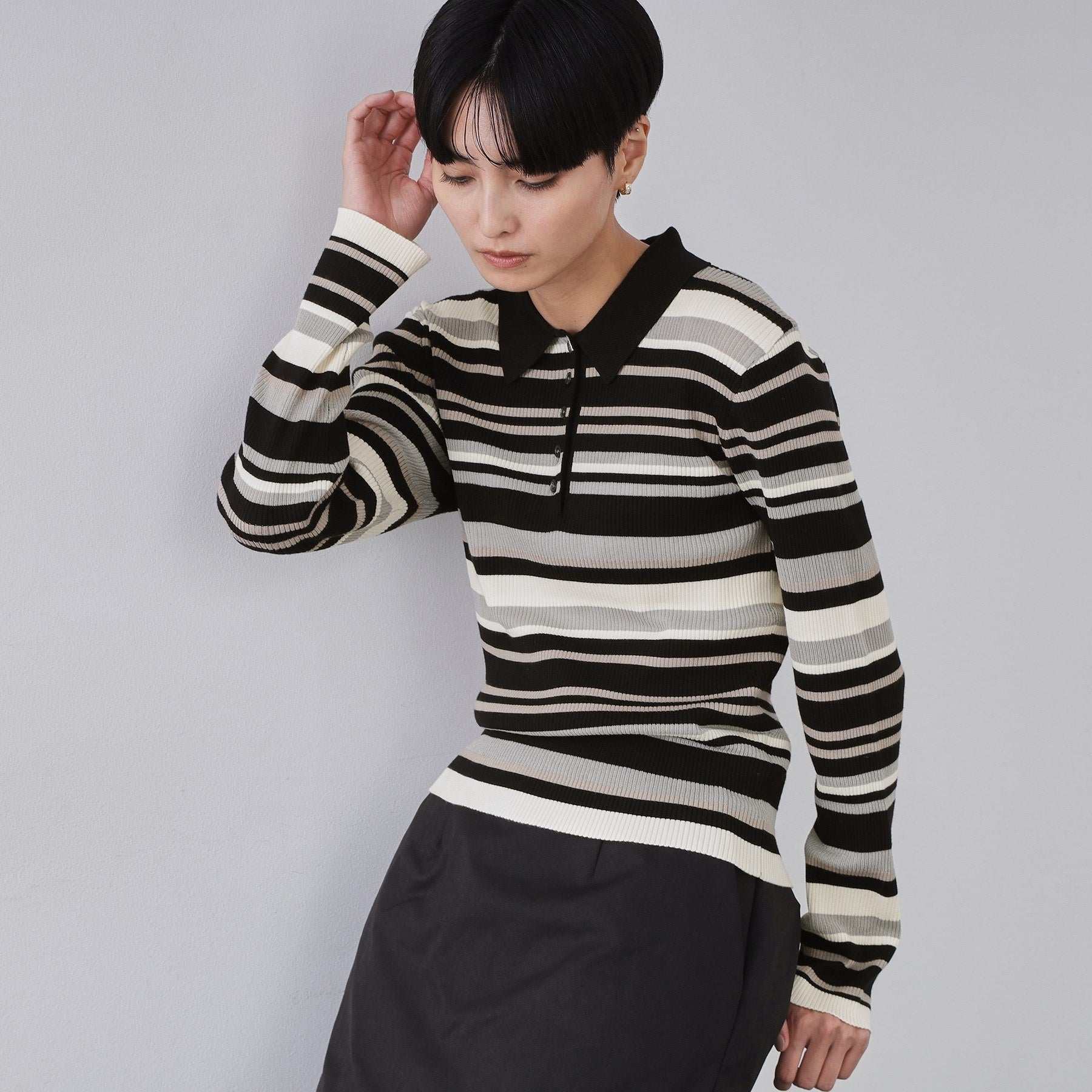 オペーク ドット クリップ OPAQUE.CLIP マルチボーダーポロニット【洗濯機OK】 （ブラック(319)） ブラック(319)