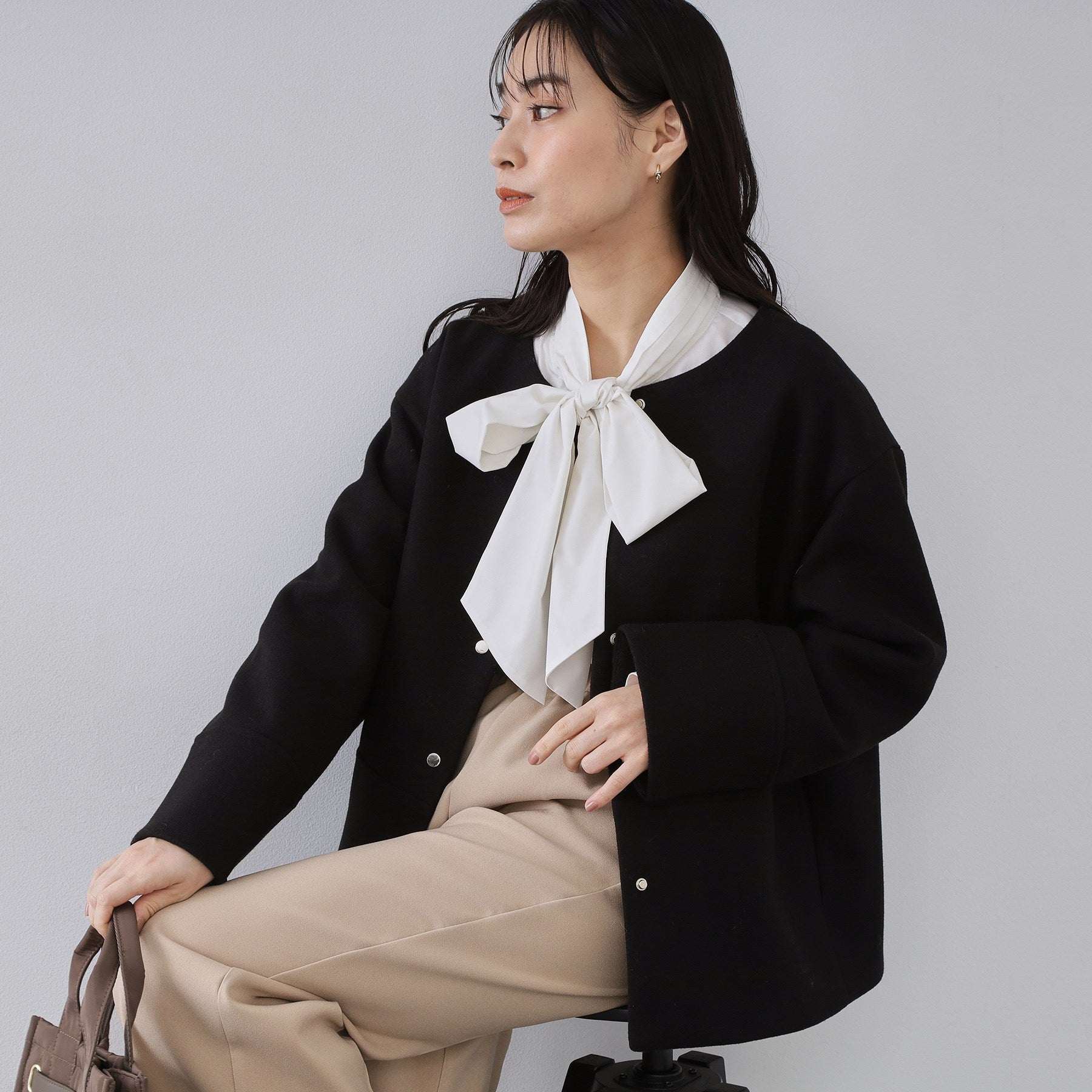 オペーク ドット クリップ OPAQUE.CLIP ウールライクメルトン ノーカラーコート【洗濯機OK】 （ブラック(019)） ブラック(019)